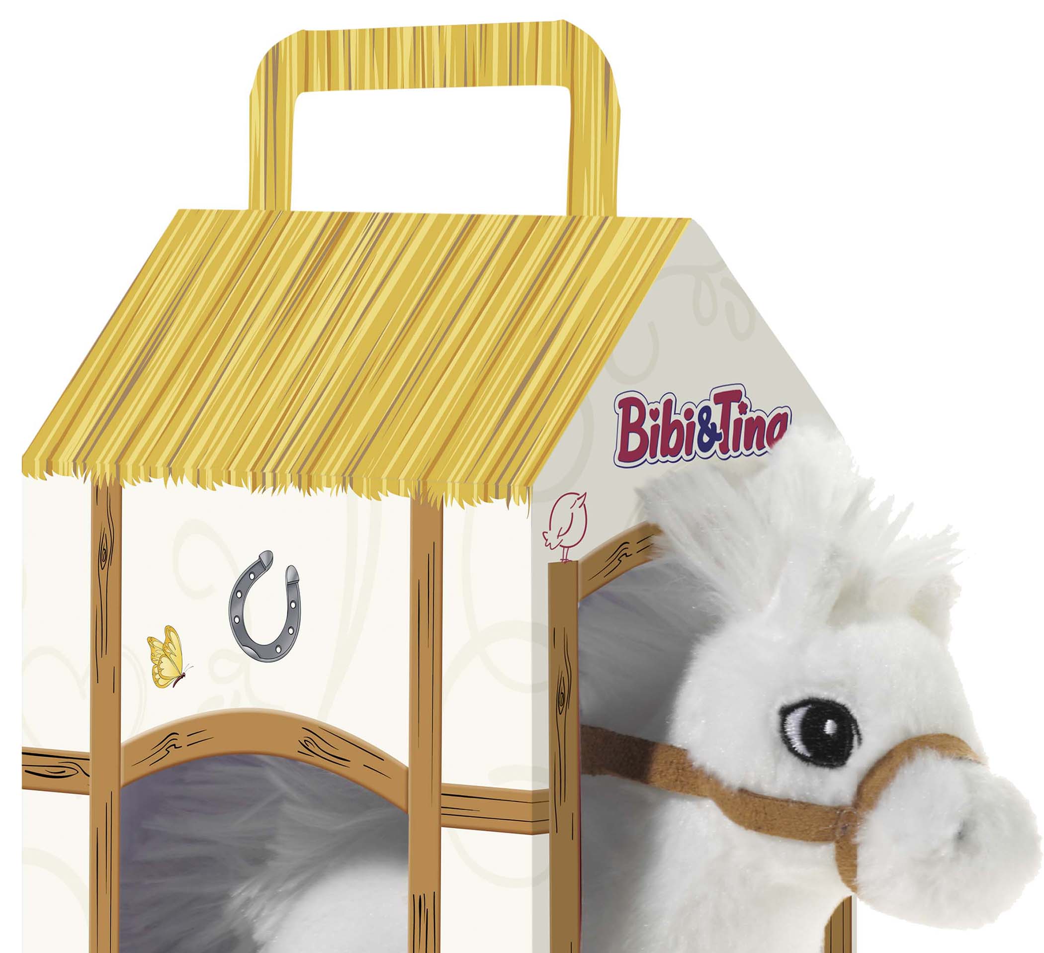 Bibi_Tina_Pferd_Sabrina_stehend_im_Stall_17cm_636873_1 Heunec Bibi und Tina Kuschelpferd im Stall - Detailbild Henkel