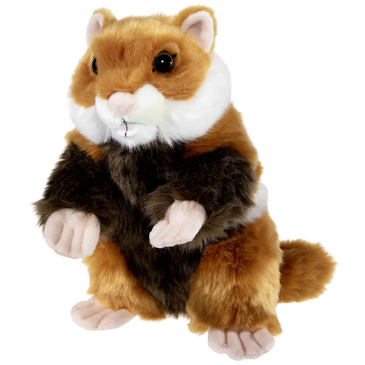 Weicher Plüschhamster in braun-weißer Farbgebung, ideal zum Kuscheln