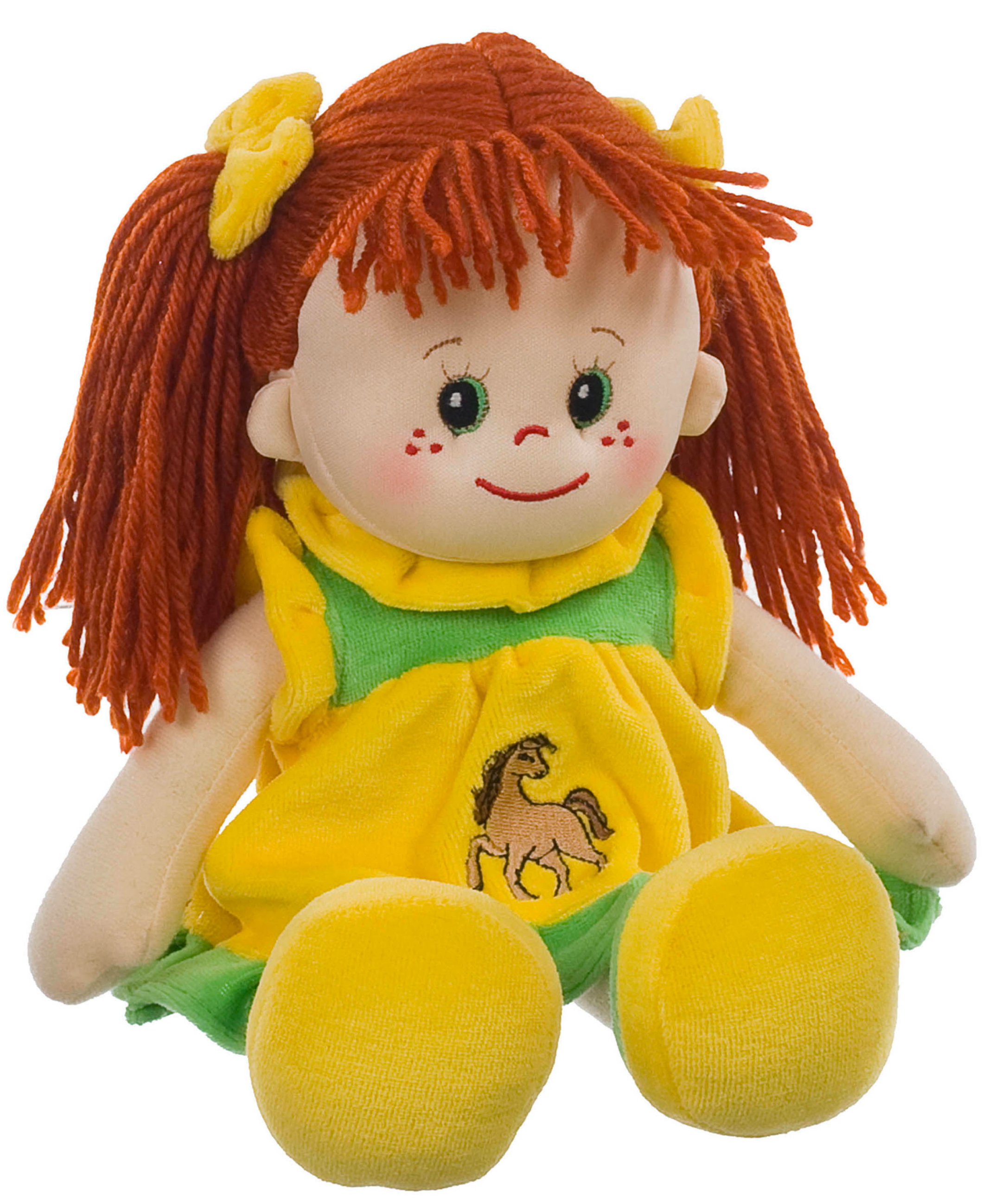 Heunec Poupetta Lotte mit rötlichem Haar und gelb-grünen Kleidchen und Schühchen in 30cm