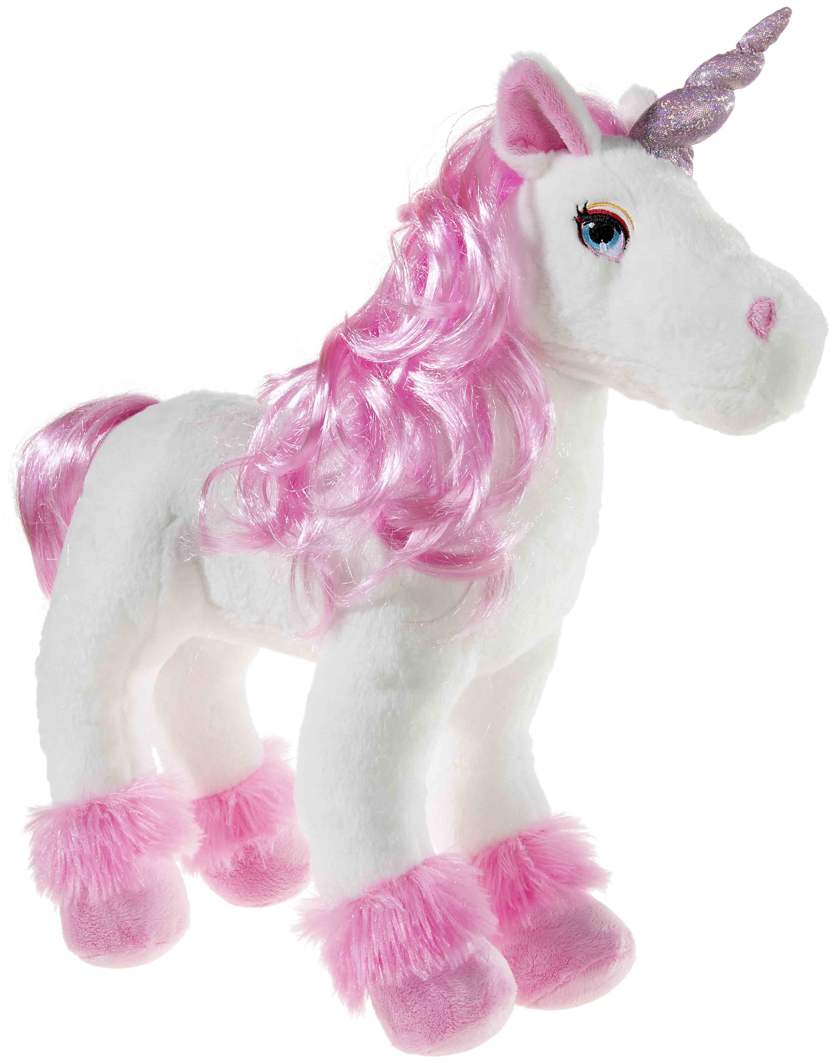 Einhorn weiß / rosa stehend mit Puppenhaar 40cm