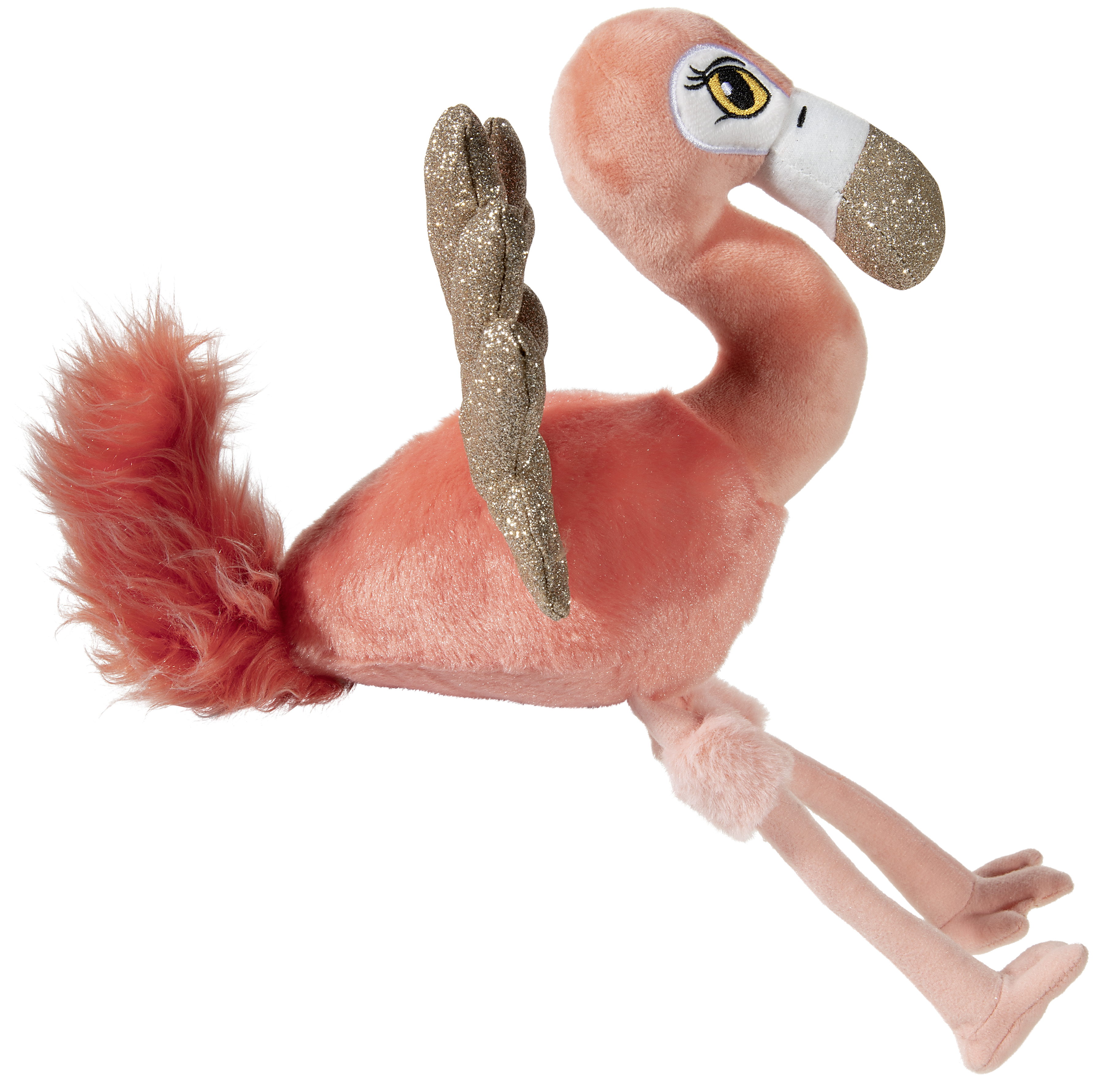 Heunec Flamingo mit goldenen Flügeln aus der Wings Serie in 25cm Größe seitlich