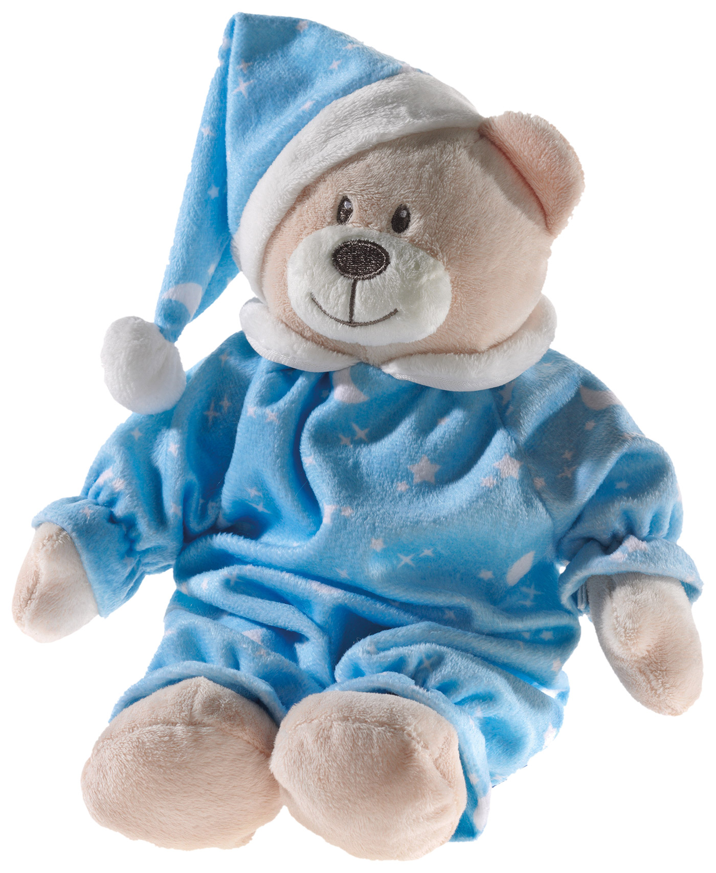 Heunec Beiger Bär im hellblauen Schlafanzug und Zipfelmütze