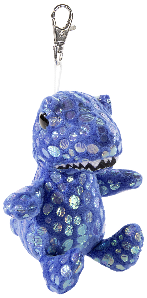 Blauer Plüsch-Dinosaurier mit glänzenden Details und Karabiner