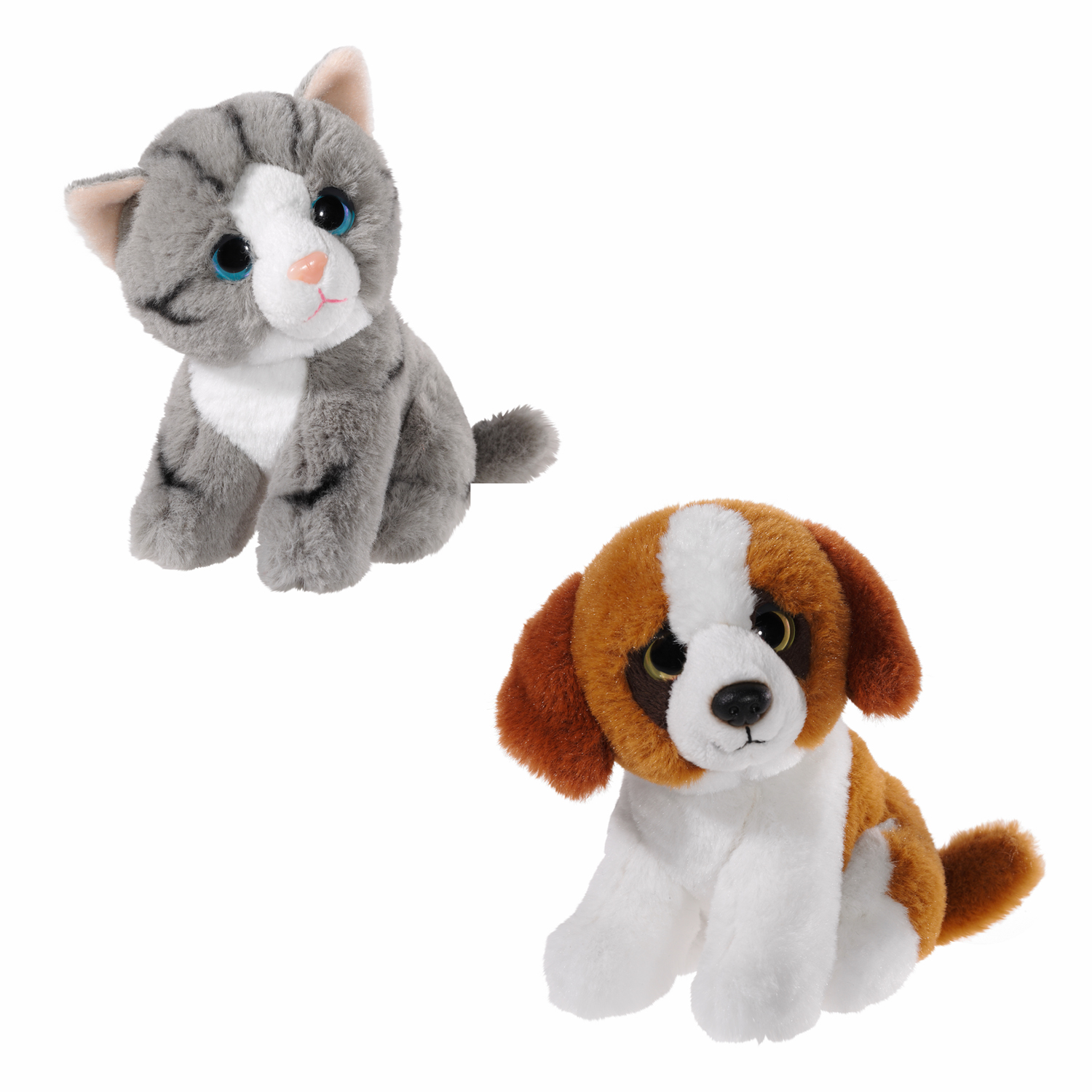 Heunec Katze und Bernhardiner aus der Mini Mi Serie in grau-weiß und 14cm Größe