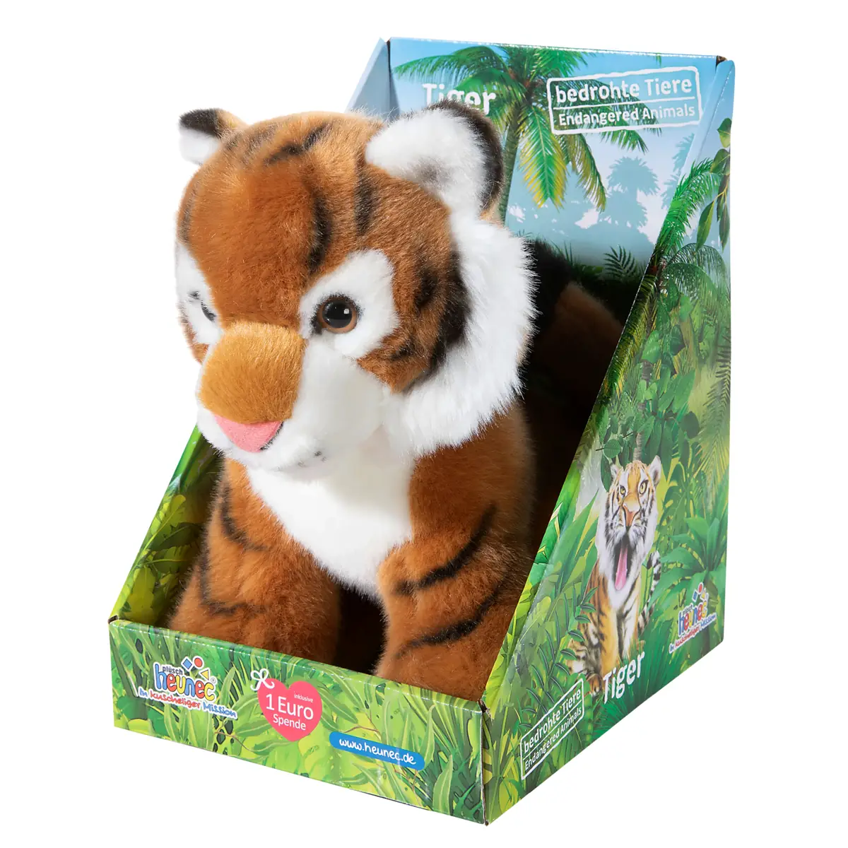 Heuenc Tiger 25cm - Plüschtiger in hellbraun mit schwarzen Streifen in sitzender Position aus der bedrohte Tiere Serie mit Display