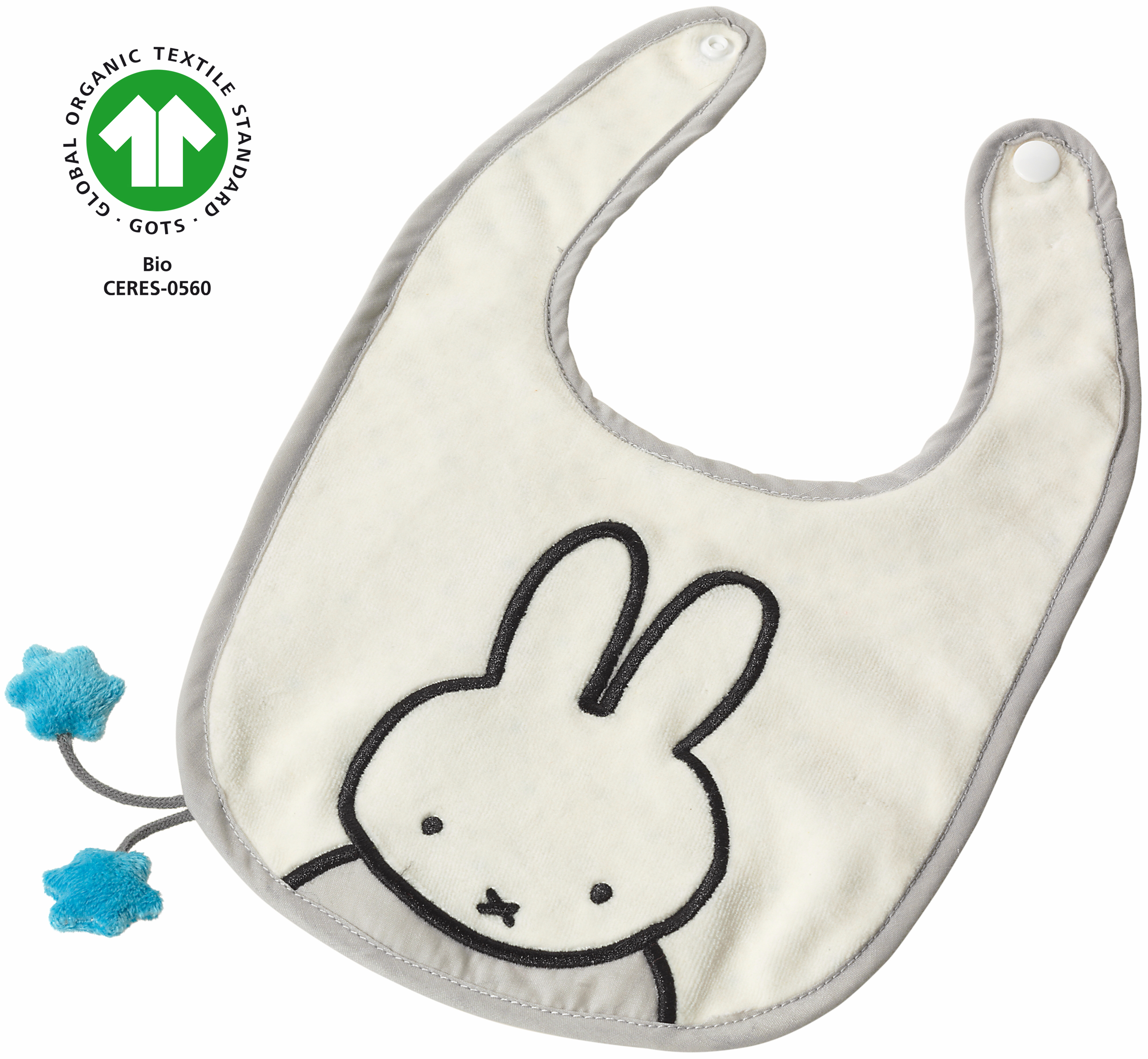 Heunec Miffy Lätzchen in grau-weiß-türkis und natürlich GOTS zertifiziert