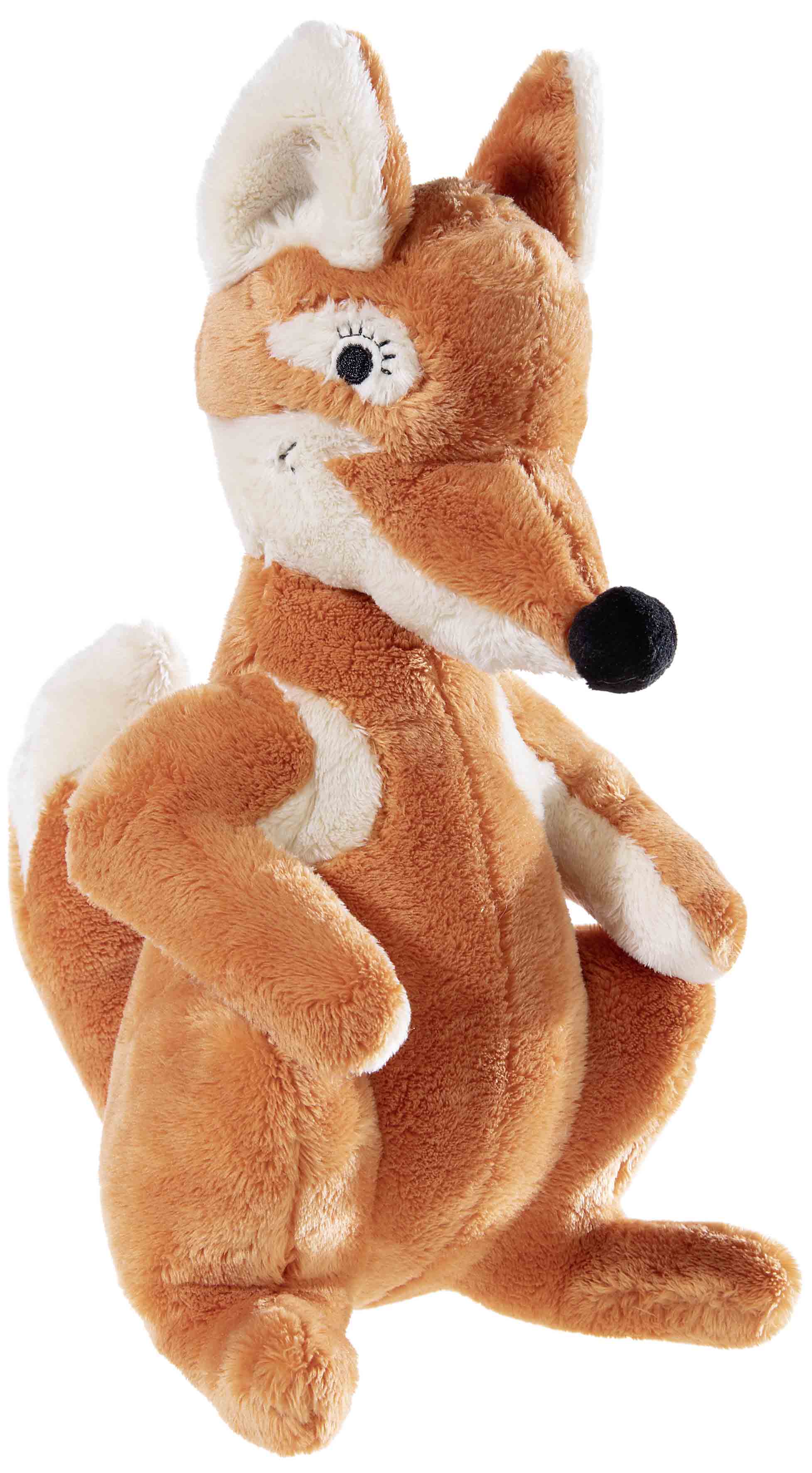Ein weiches Plüschfuchs Kuscheltier in sitzender Position, ideal für Kinder und zum Kuscheln