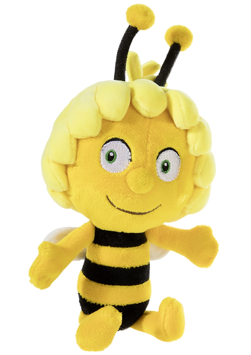 Plüschbiene mit freundlichem Gesicht und gestreiftem Körper Gelbes Bienenstofftier mit schwarzen Streifen und fröhlichem Ausdruck