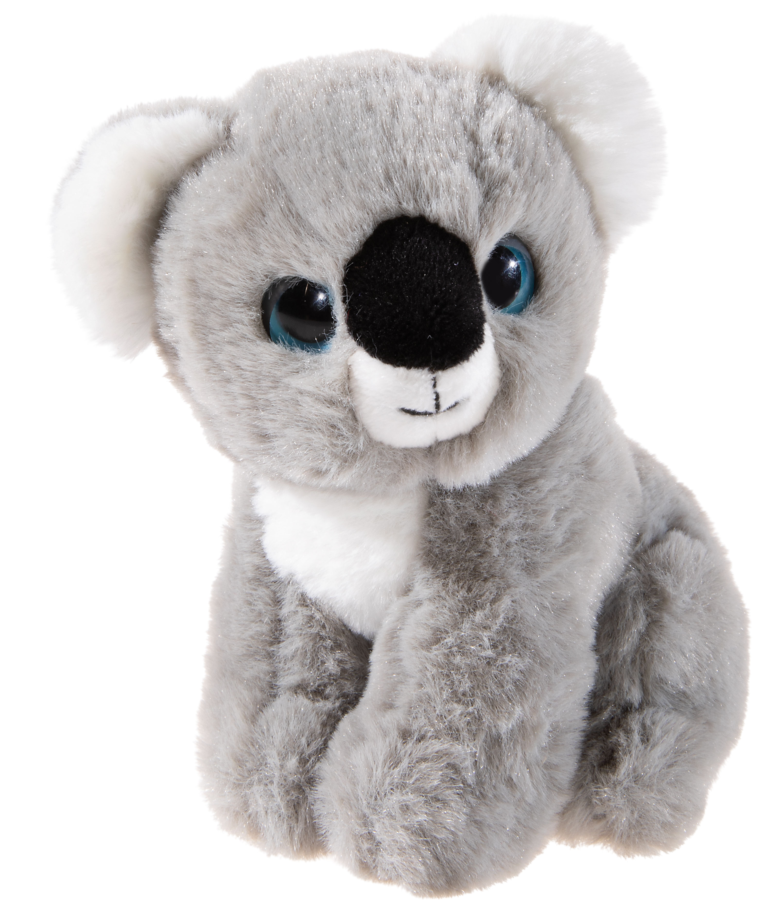 Weicher Plüsch-Koala mit grauem Fell und schwarzen Knopfaugen, ideal zum Kuscheln.