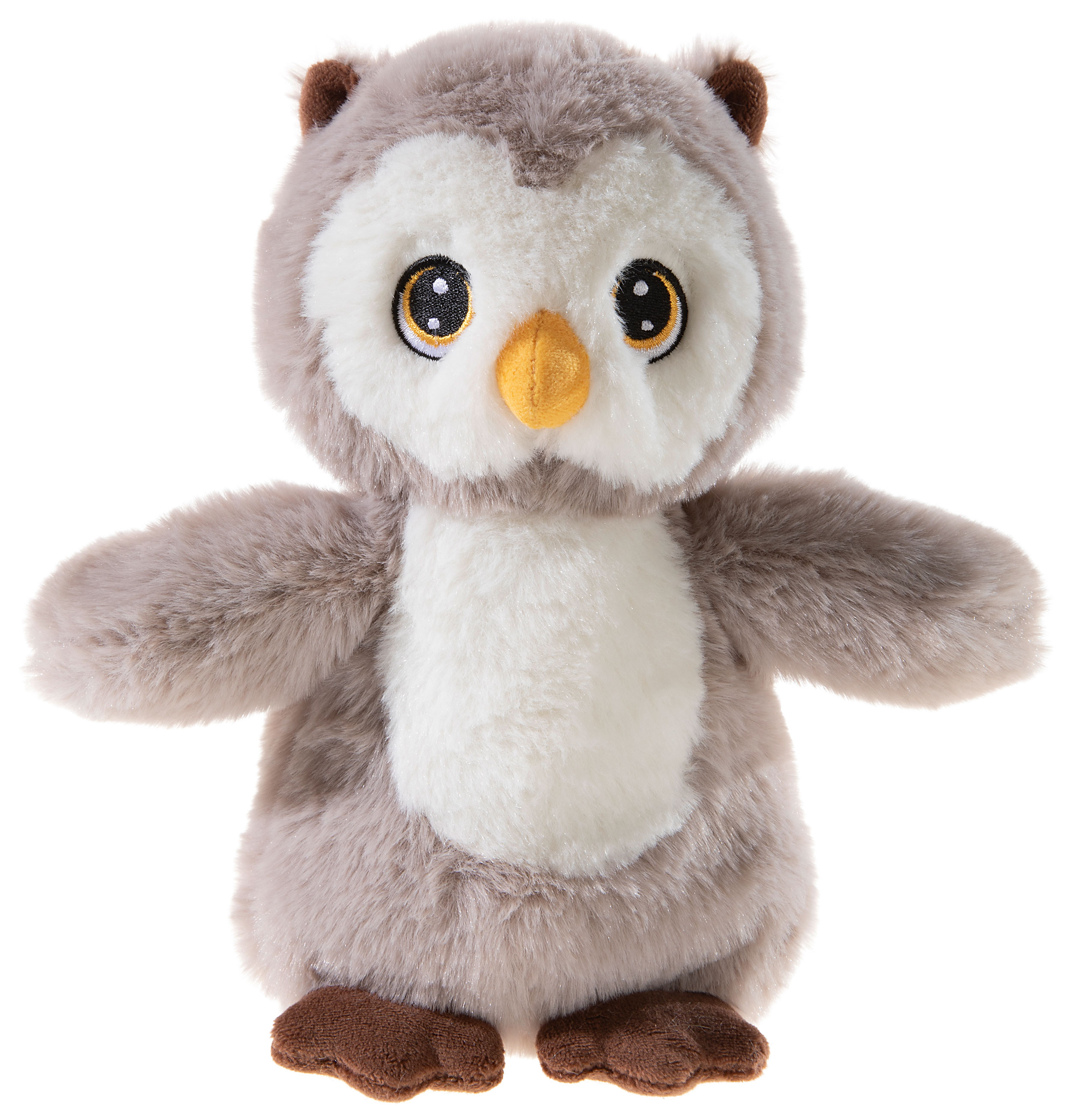 Plüsch-Eule - Kuscheltier für Kinder Weiche Plüsch-Eule mit großen Augen und braunen Flügeln, ideal zum Kuscheln.