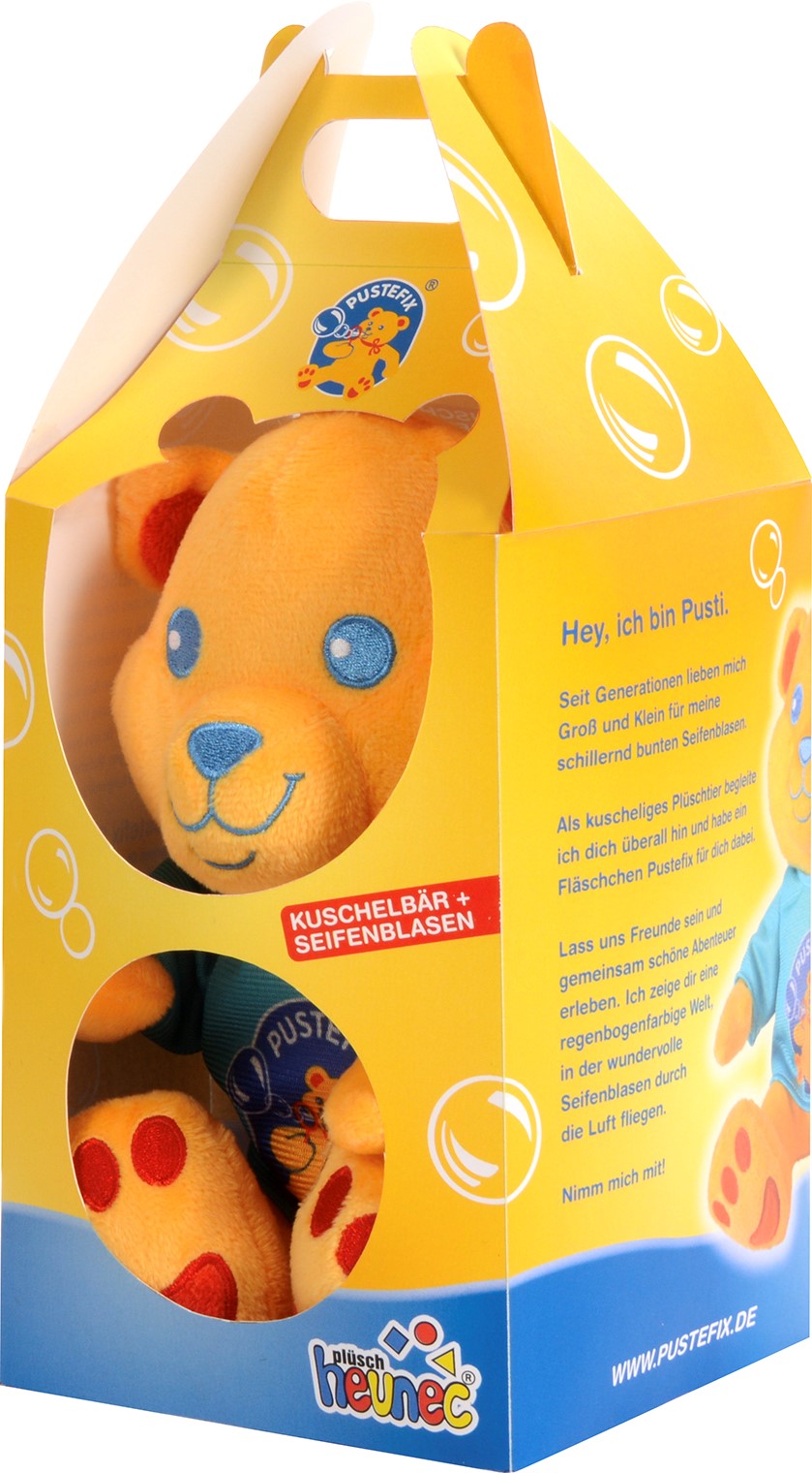 Pustefix Teddy Bär Pusti mit Shirt 19cm Seifenblasen Set 