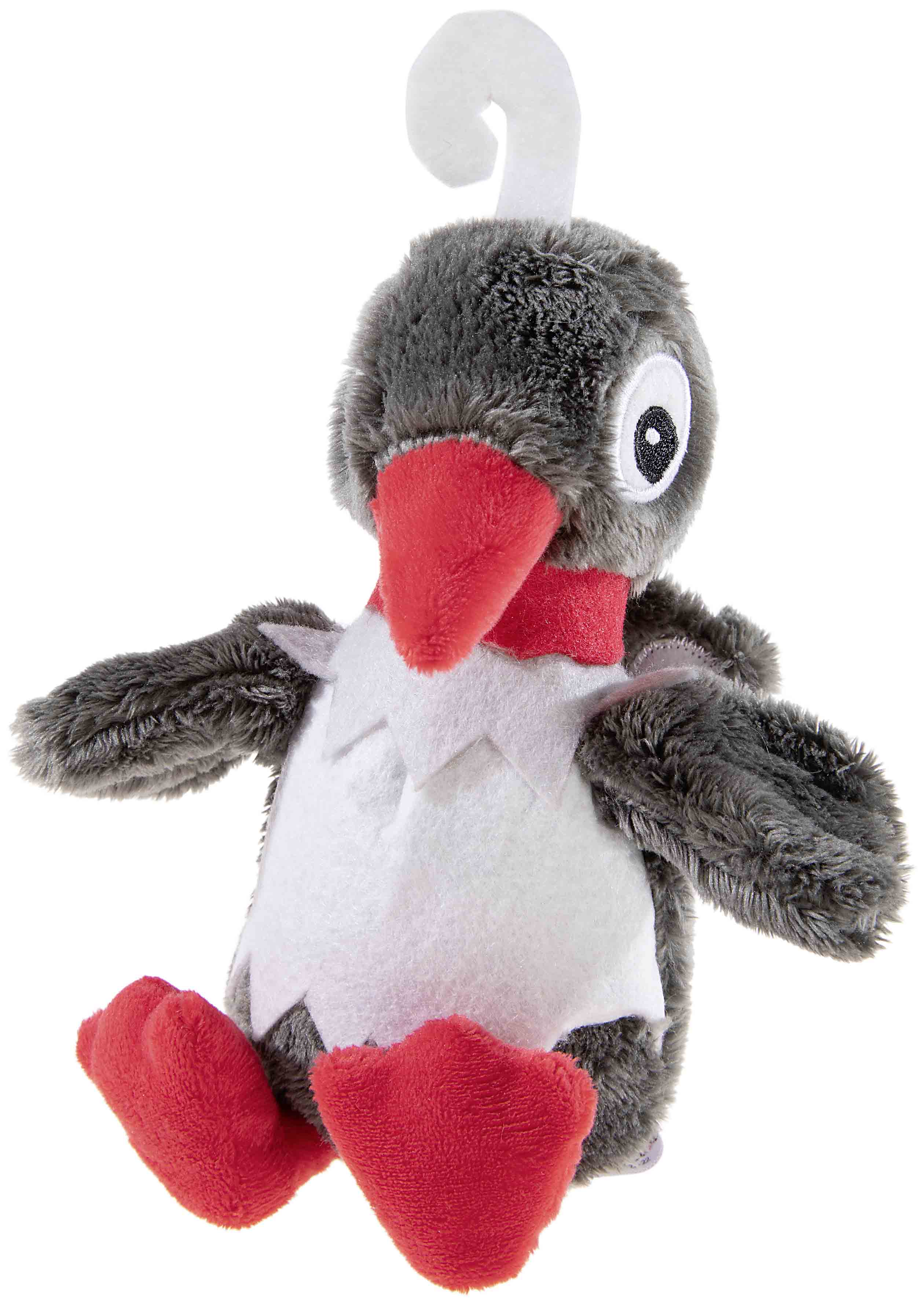 Weiches schwarzes und weißes Plüschtierpinguin mit rotem Schnabel und roten Füßen, ideal zum Kuscheln für Kinder