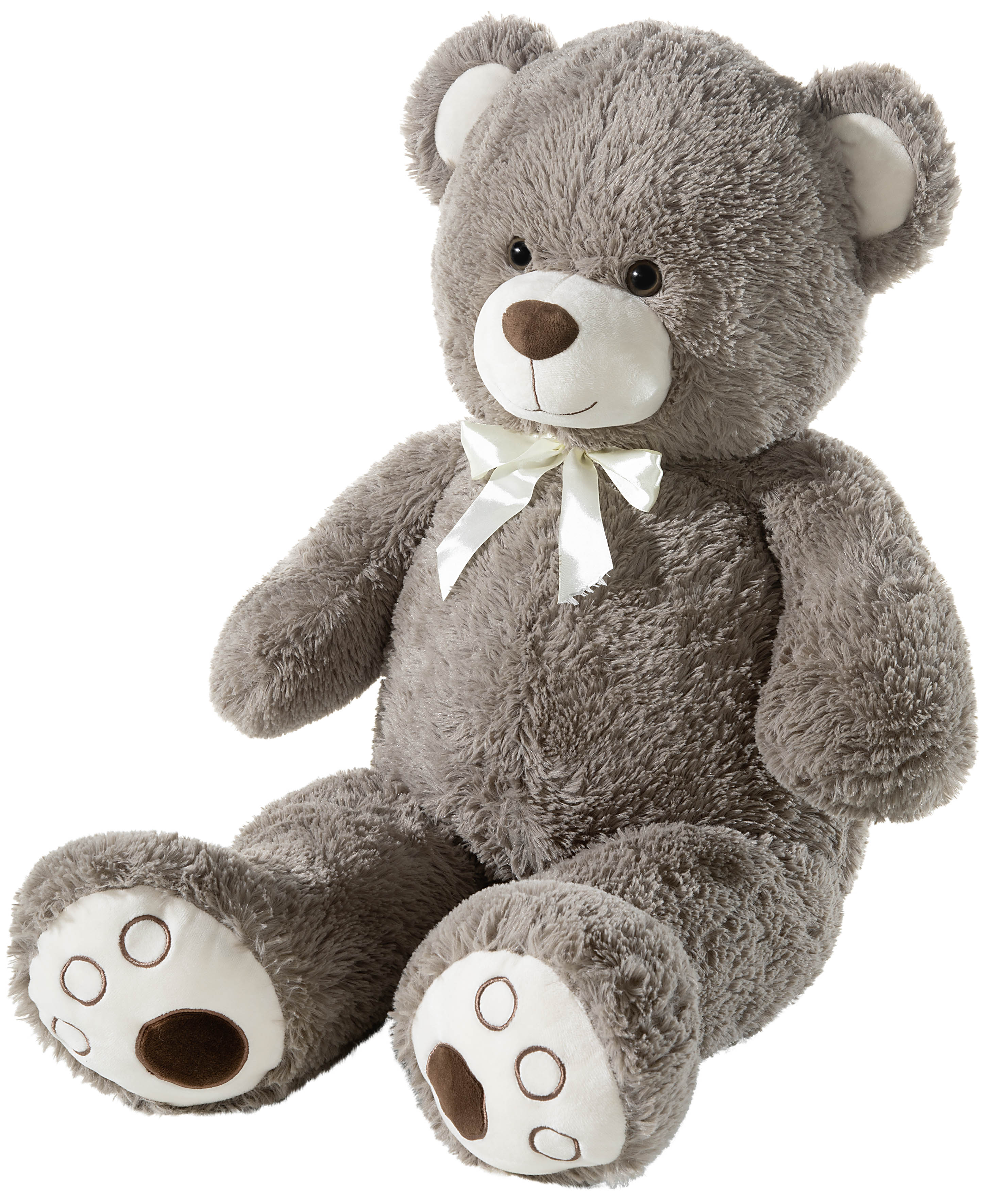 Heunec Bär Teddy 100cm - Plüschbär in grau mit weißer Schleifer am Hals