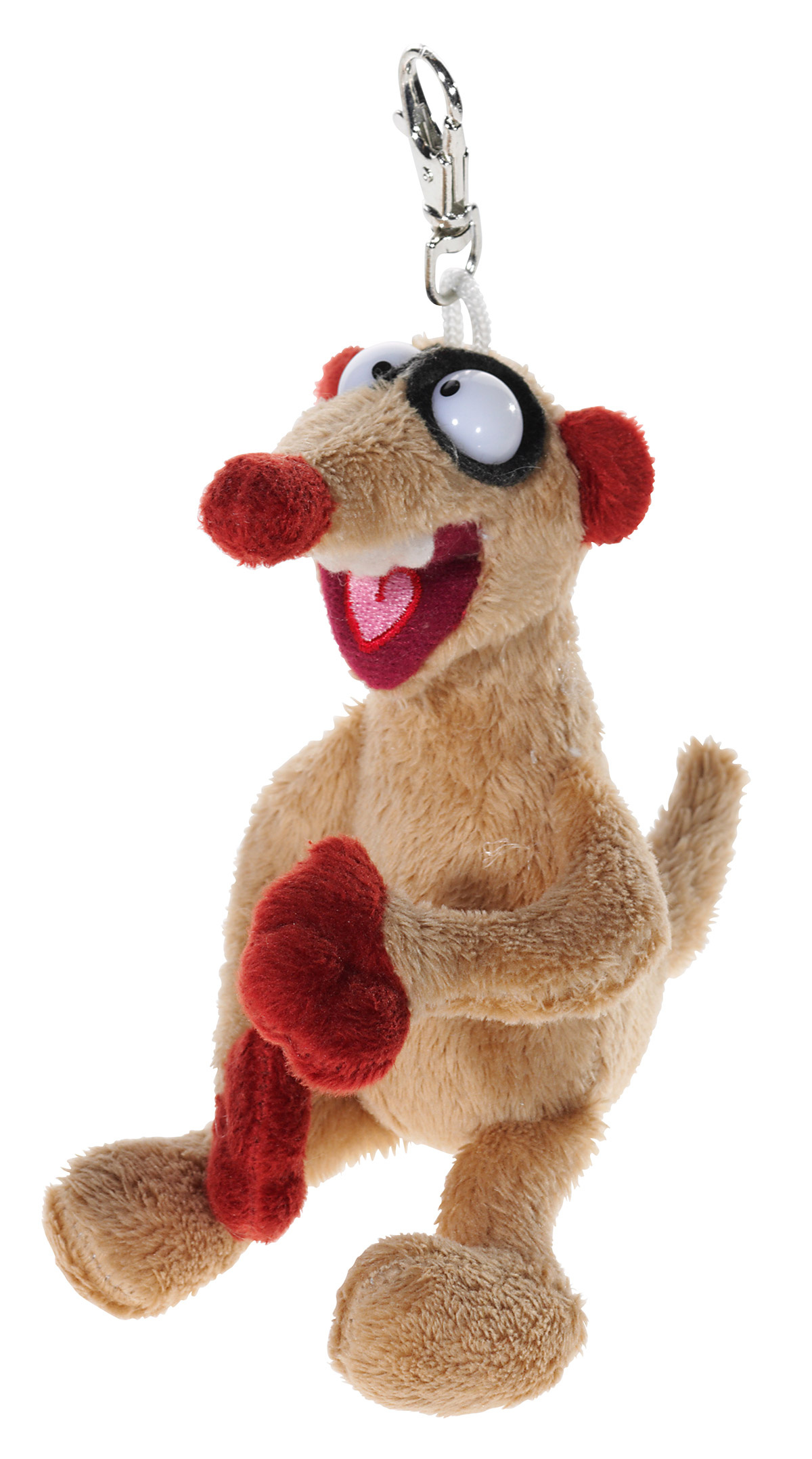 Plüsch-Schlüsselanhänger in Tierform Plüsch-Schlüsselanhänger eines niedlichen Tiers mit großen Augen und roter Nase