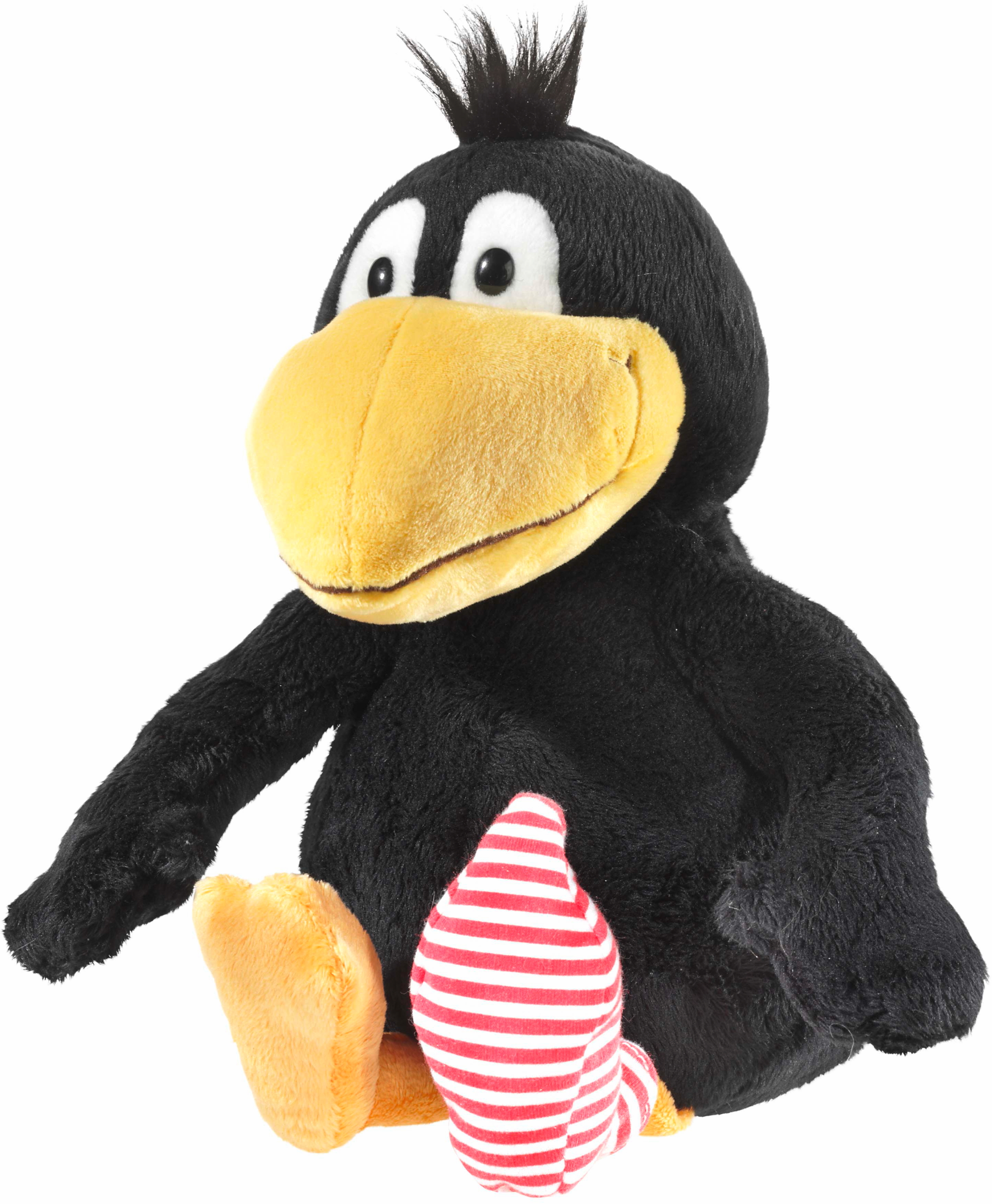 Plüschrabe mit gelbem Schnabel und gestreiftem Bein, ideal zum Kuscheln