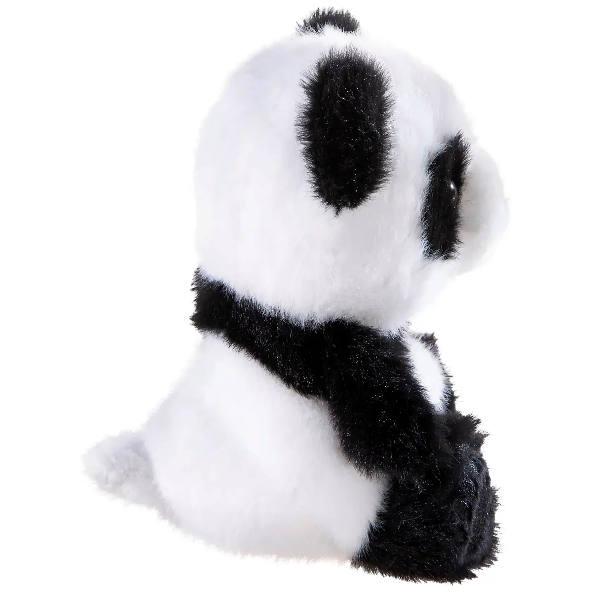 Kleiner schwarz-weißer Panda als 13 cm großes Plüschtier mit weichem Kopf und granulatgefülltem Körper, ideal zum Drücken, Kneten und Kuscheln - Seitenansicht
