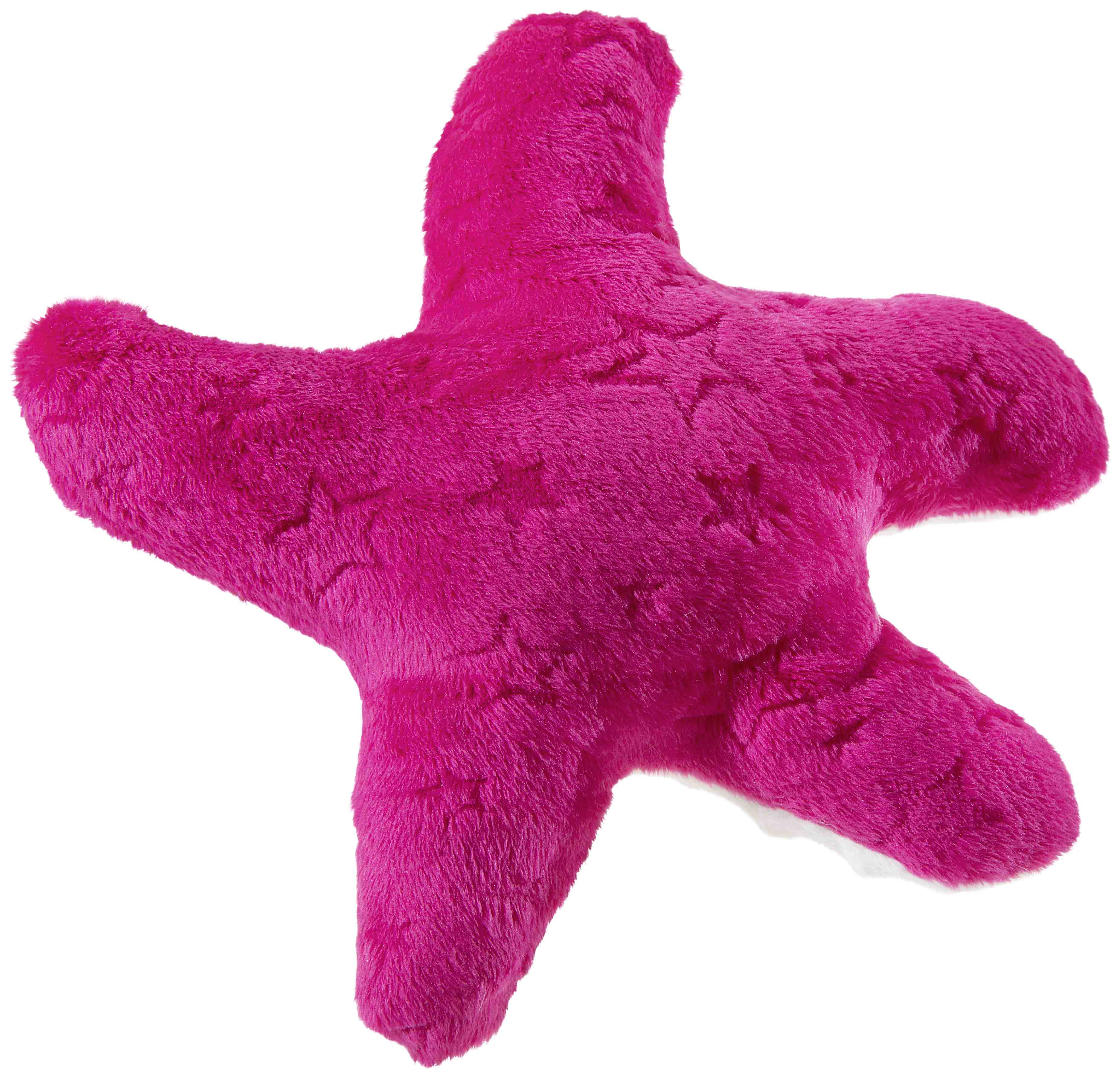 Ein weiches pinkes Plüschkissen in Form eines Seesterns, ideal für Kinderzimmer oder als Dekorationsstück