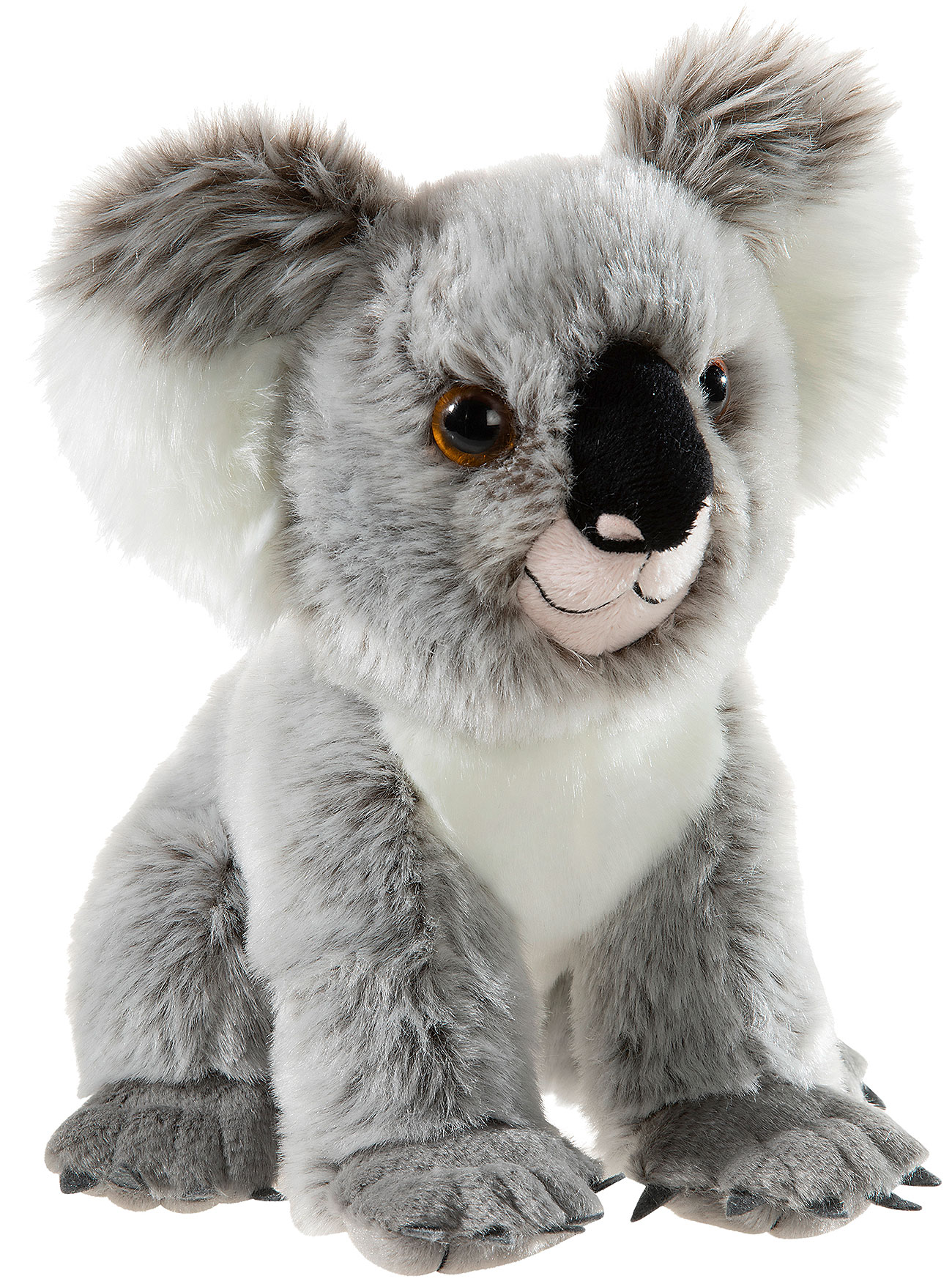 Plüsch-Koala - Kuscheltier aus weichem Material für Kinder Ein süßer, grauer Plüsch-Koala mit flauschigen Ohren und großen Augen, ideal zum Kuscheln für Kinder.