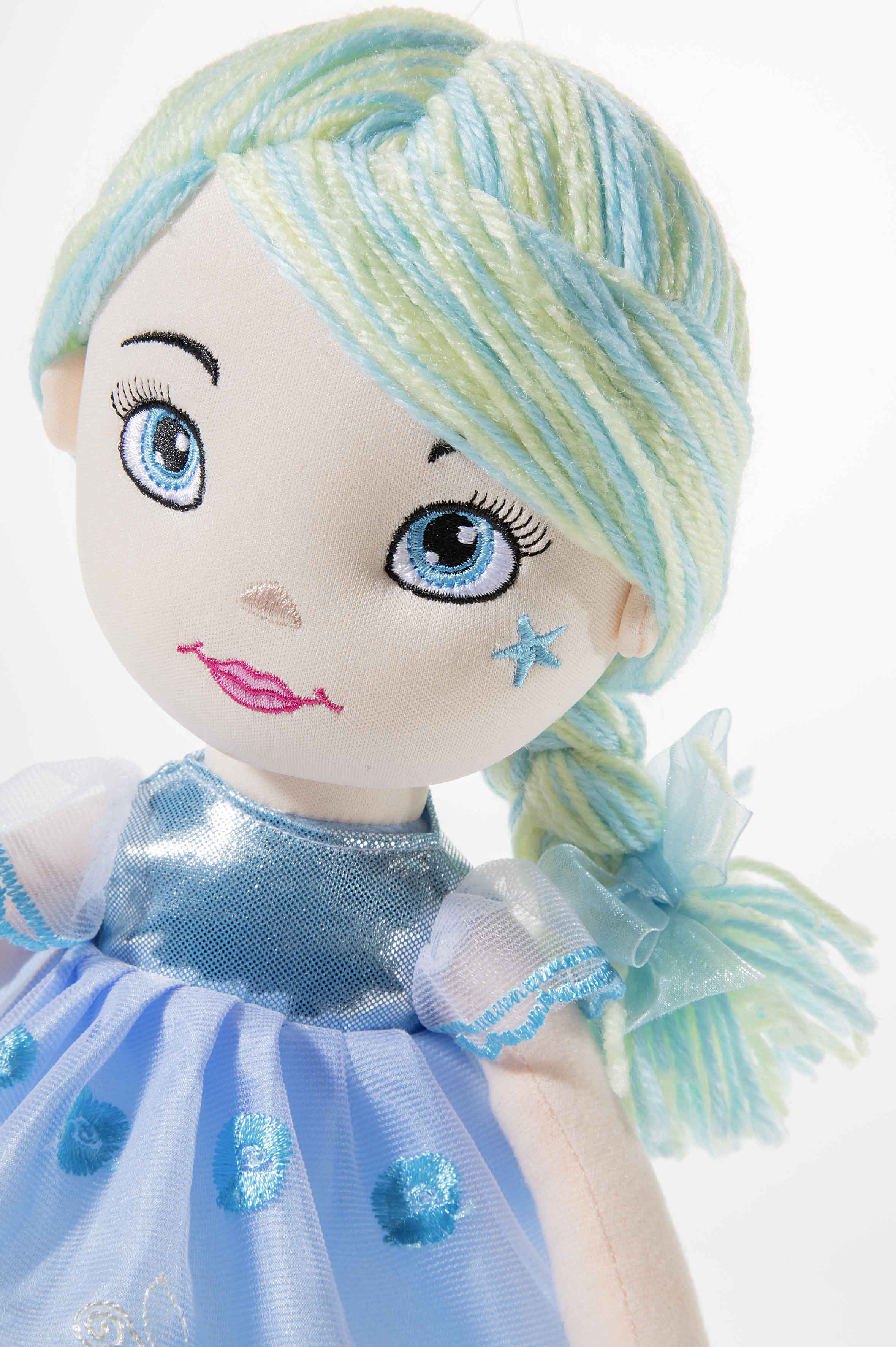 Heunec Bella-Azurri in 35cm aus der Bambola Dolce Serie mit blau-weißen Haaren Frisur