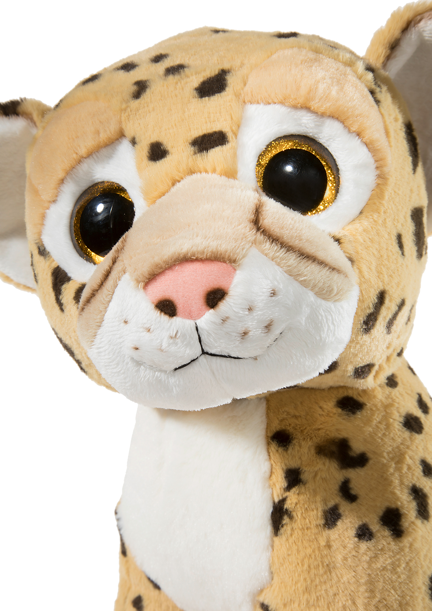 Heunec Leopard sitzend in beige-schwarz gefleckt in 45cm Größe - Augen Detailbild