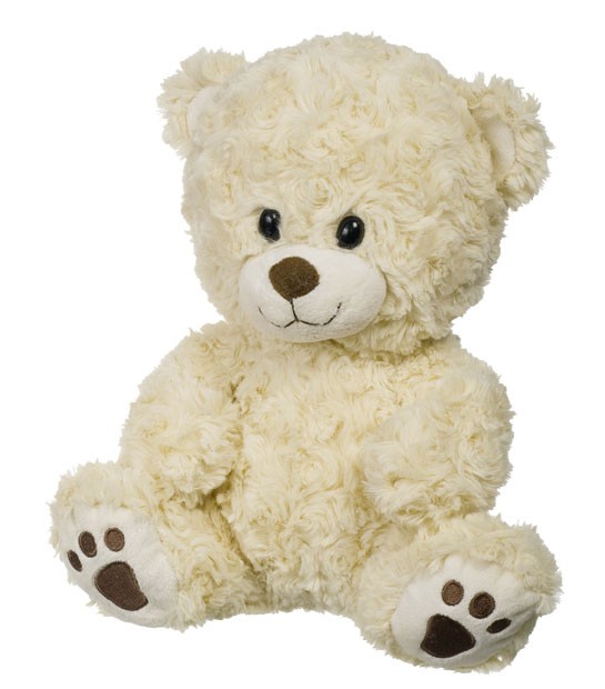 Plüschiger cremefarbener Teddybär mit freundlichem Gesichtsausdruck und Pfotendetails, ideal zum Kuscheln und als Geschenk für Kinder.