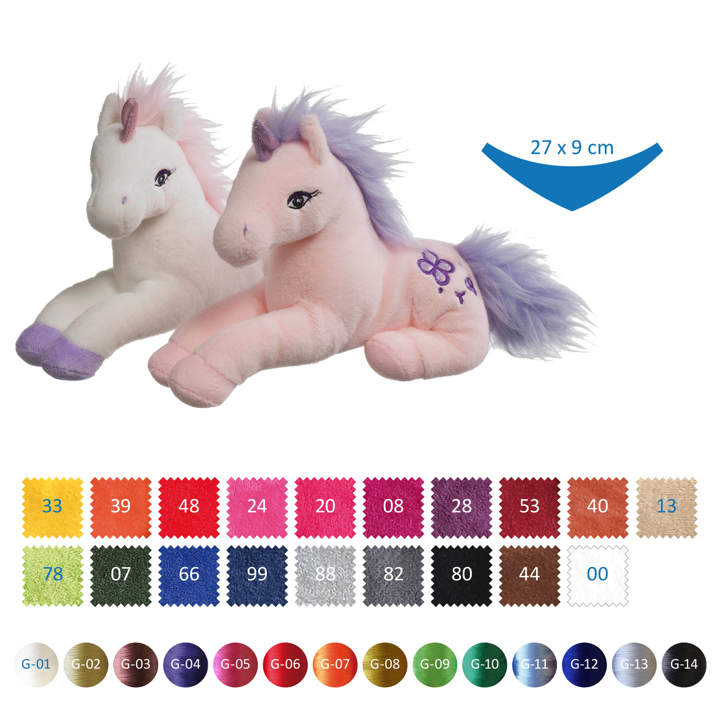 Einhorn weiß / rosa liegend 23cm