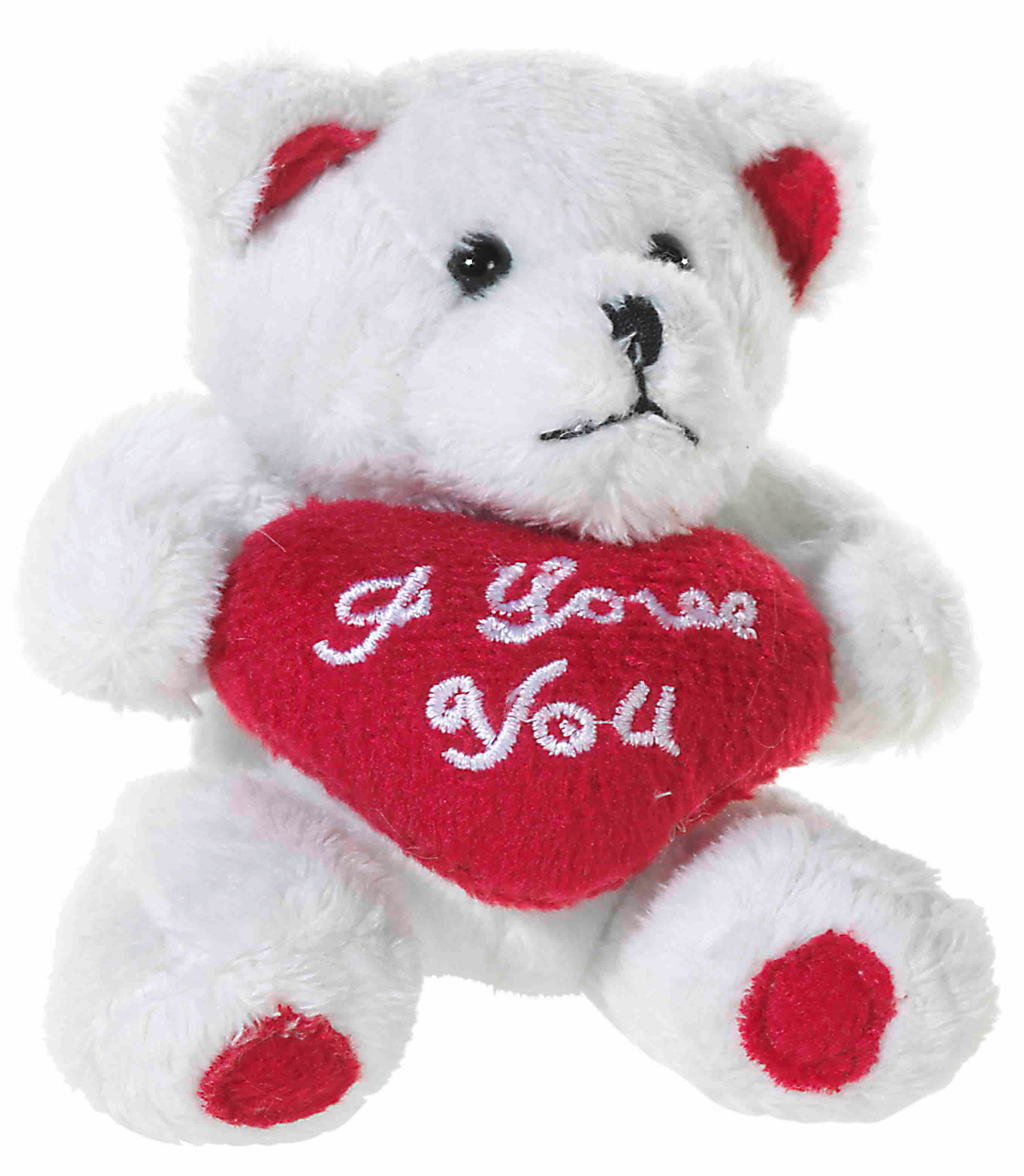 Kuscheliger weißer Teddybär mit einem roten Herz, auf dem 'I Love You' steht, ideal als Geschenk