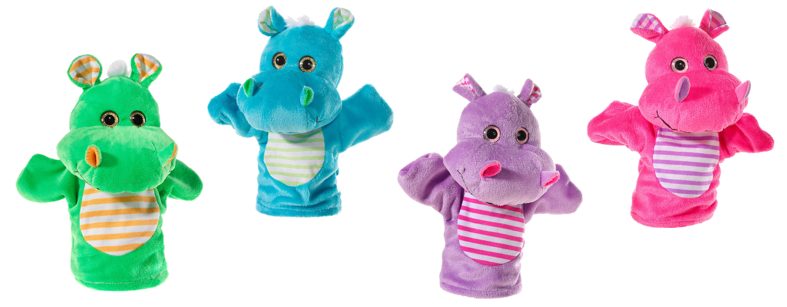 Heunec Handspielpuppe Hippo in lila, pink, blau und grün - in der 20cm Ausführung