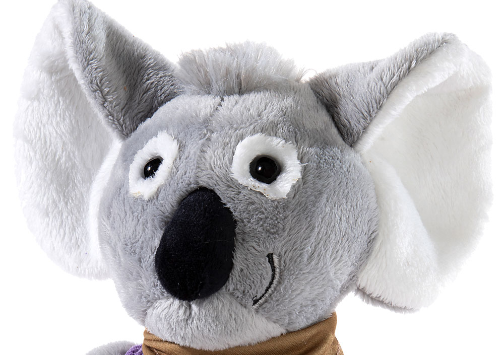Plüsch-Koala - Weiches Kuscheltier Nahaufnahme eines grauen Plüsch-Koalas mit großen Ohren und freundlichem Gesicht