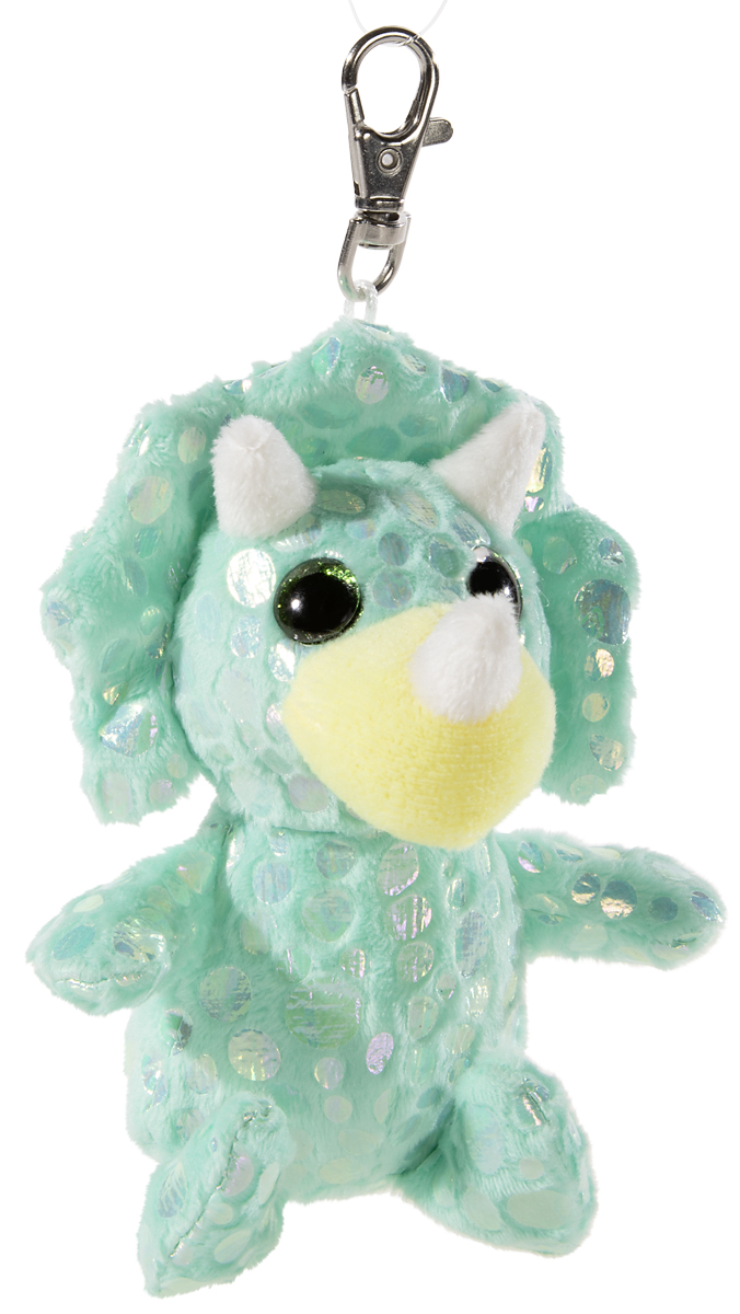 Türkisfarbener Dinosaurier-Plüsch-Schlüsselanhänger mit großen glänzenden Augen