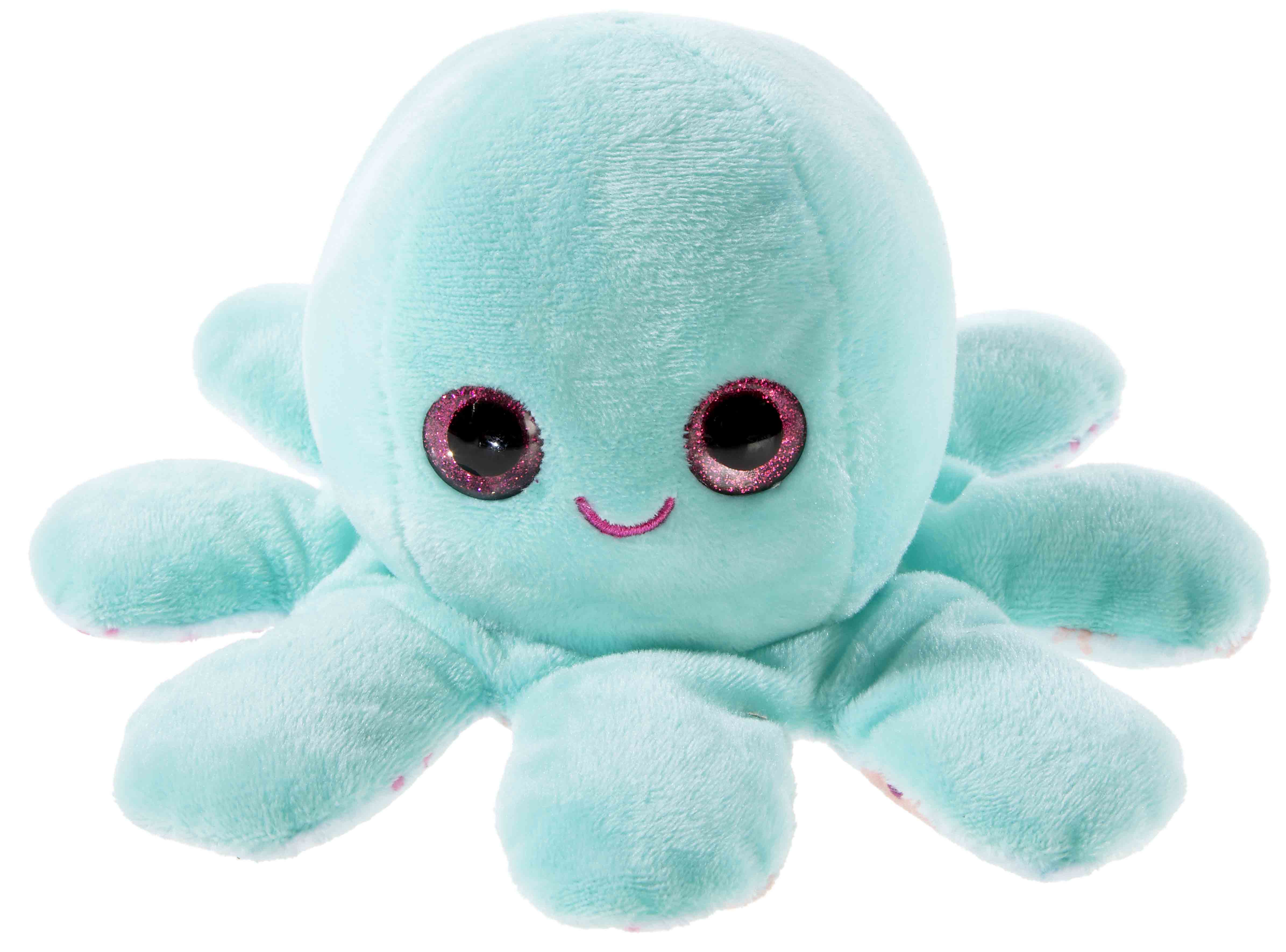 Plüsch-Oktopus in Türkis mit Glitzeraugen Kuscheliger türkiser Plüsch-Oktopus mit glitzernden Augen und einem freundlichen Lächeln