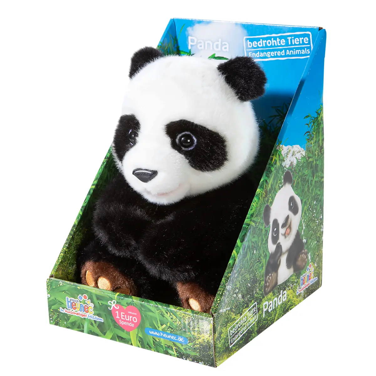 Heunec Panda 25cm - Plüschtier Panda in schwarz-weiß mit braunen Pfoten aus der bedrohte Tiere Serie - im Display