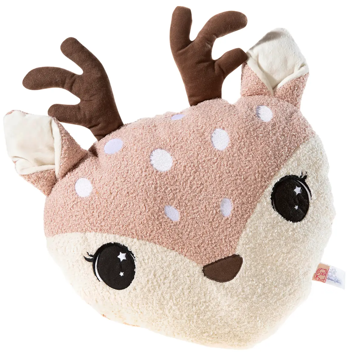 Rehkitz Kuschelkissen XMAS 42 cm Seitenansicht in Rosa und Beige