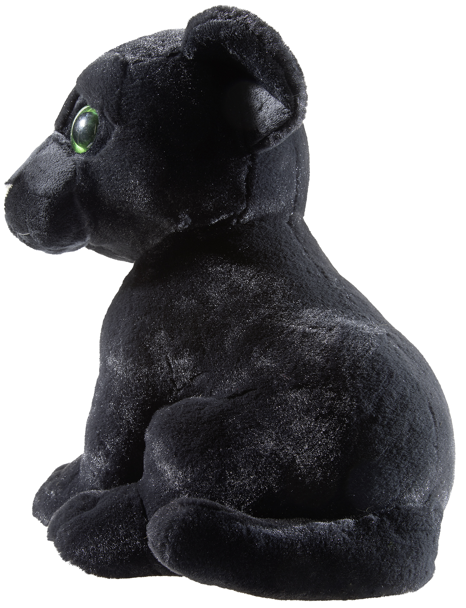 Plüsch-Panther in Schwarz mit grünen Augen, seitliche Ansicht