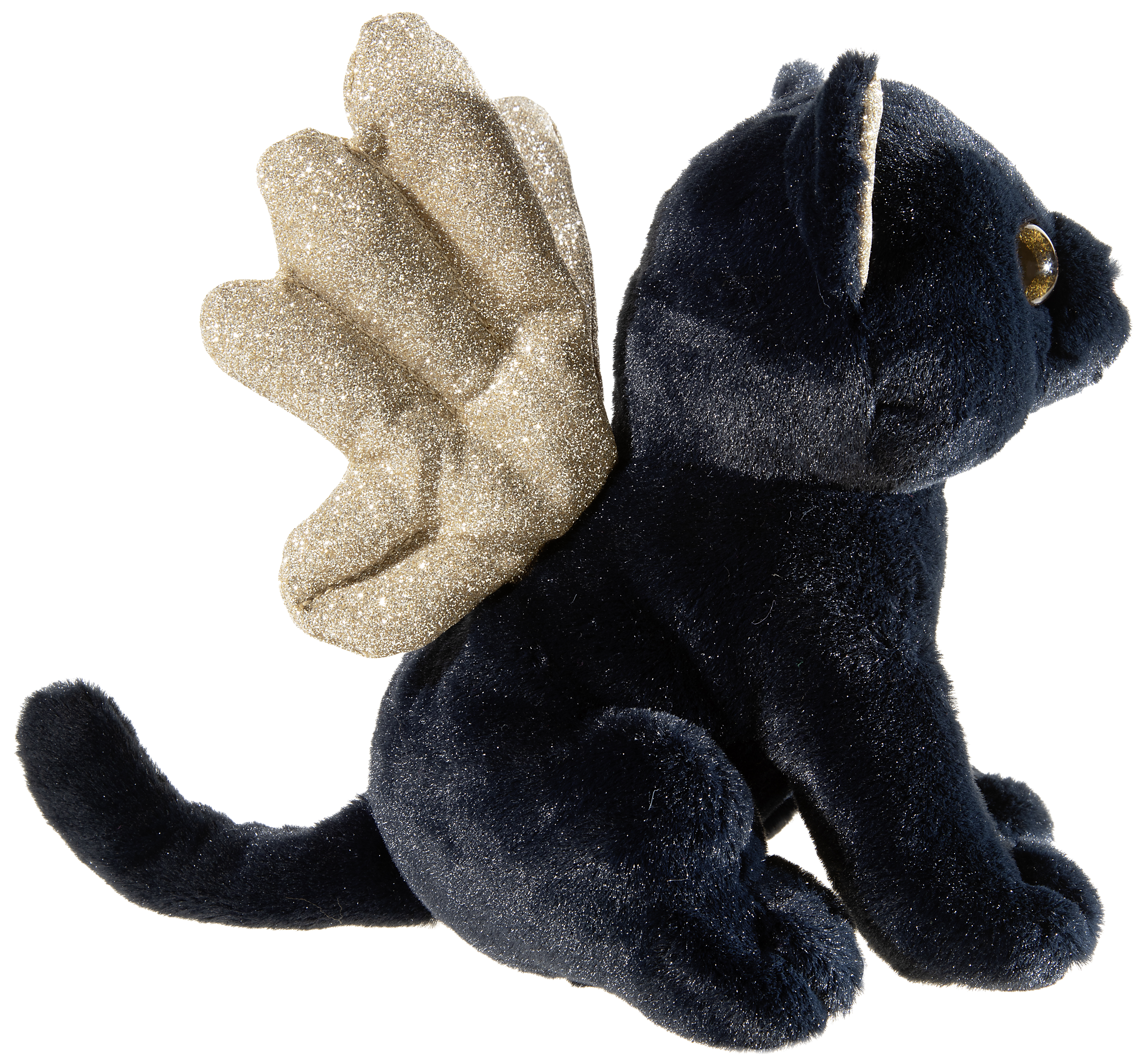 Heunec schwarze Katze mit goldenen Flügeln aus der Wings Serie in 25cm Größe seitlich