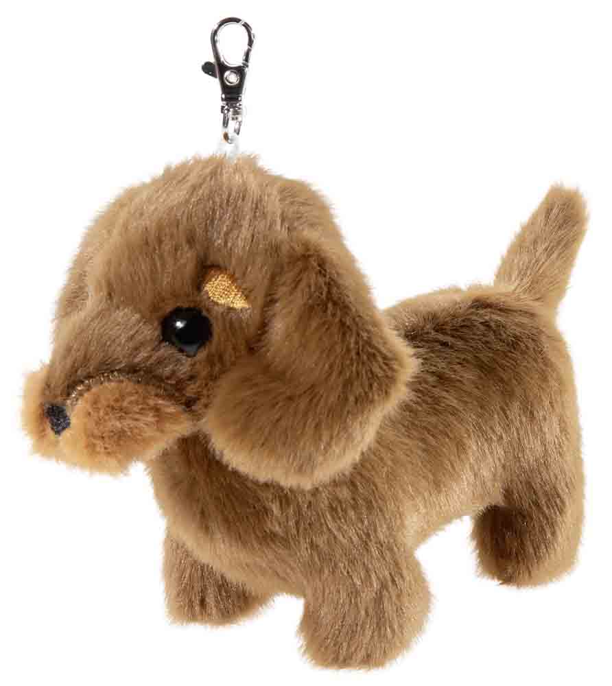 Schlüsselanhänger Dackel in 11cm - Plüschhund Schlüsselanhänger mit braunfarbigem Plüsch