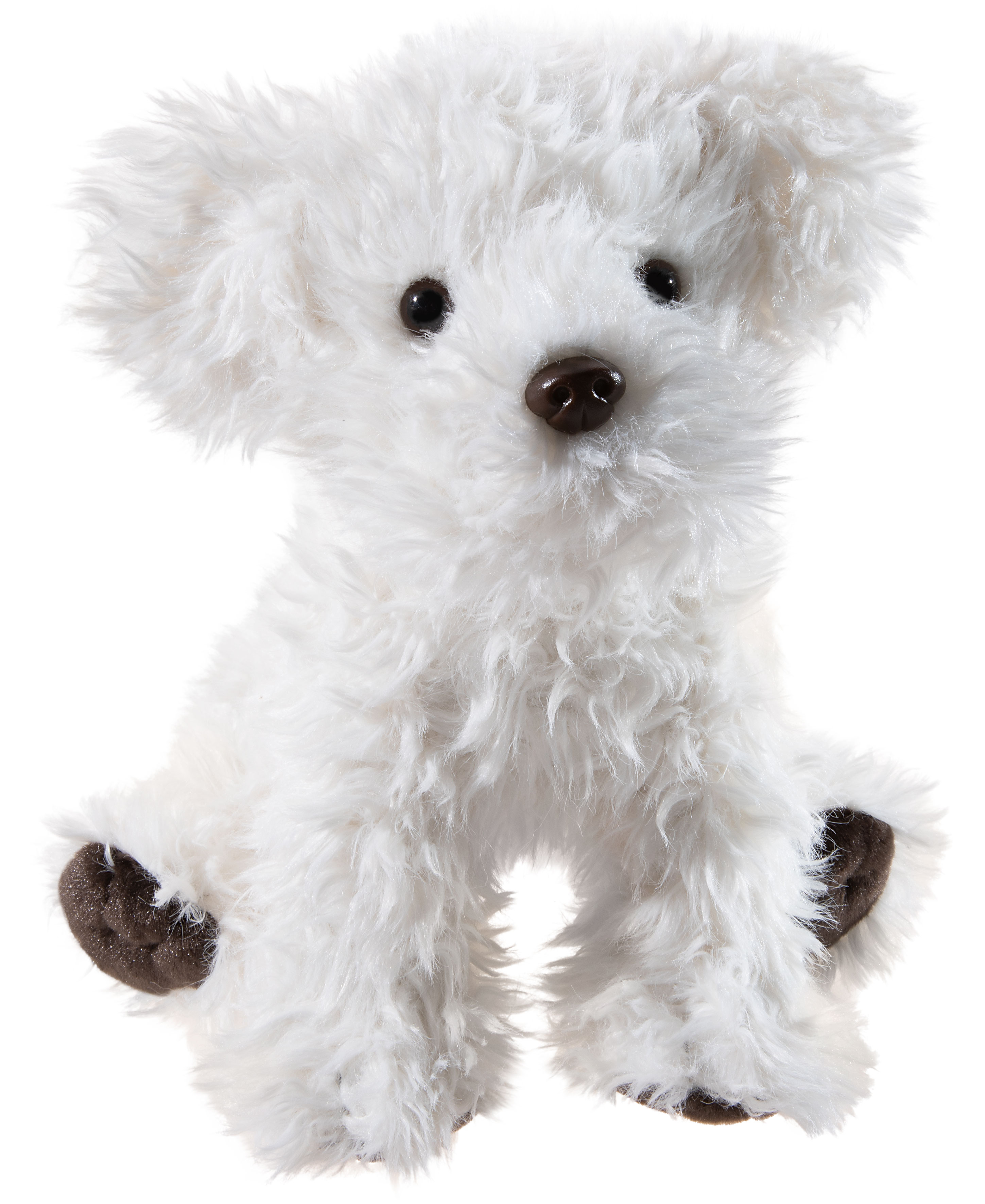 Ein weißer Plüsch-Teddybär mit weichem Fell und dunklen Augen, ideal zum Kuscheln und Spielen