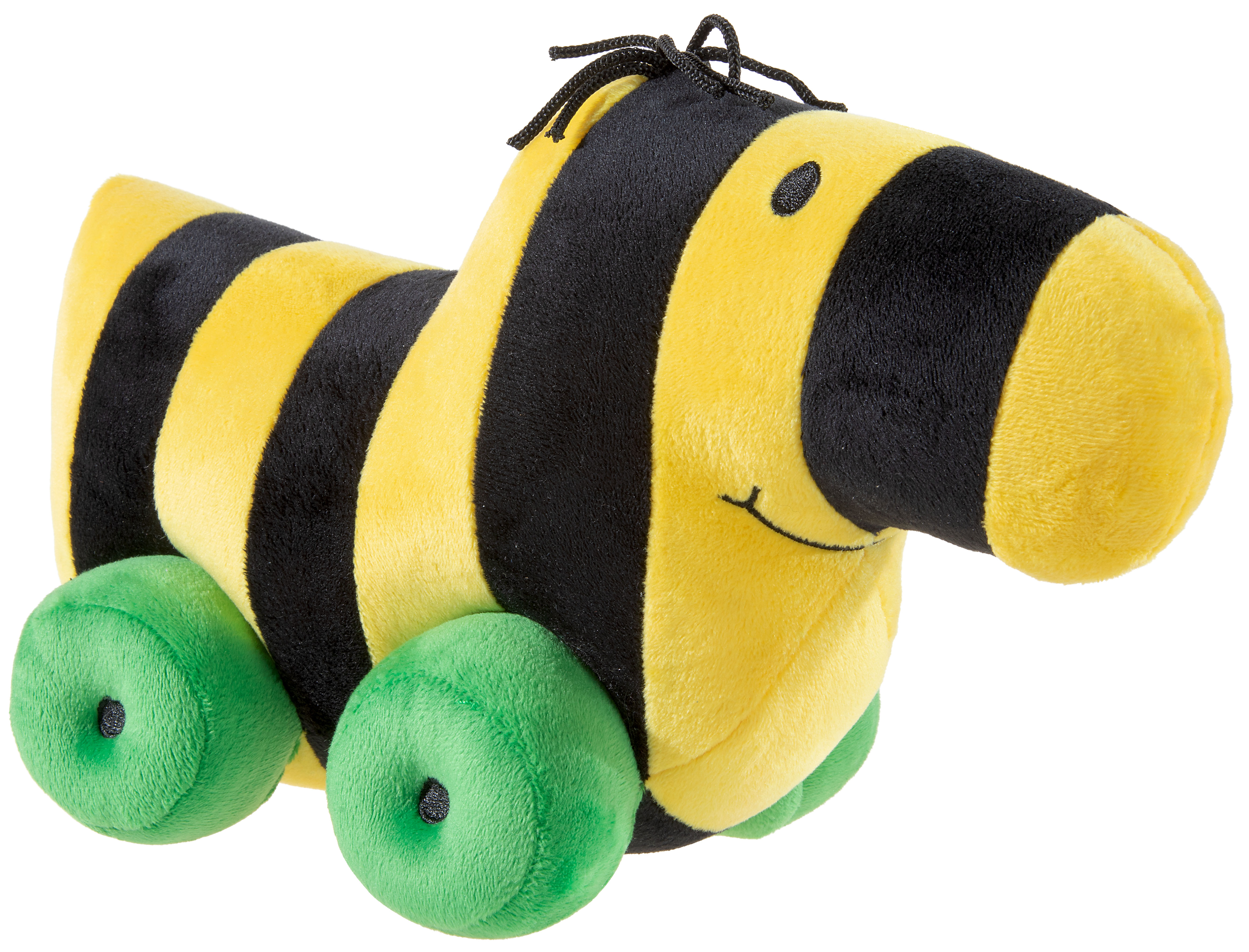 Tigerente Janosch 30cm - Plüsch Tigerente aus gelb-schwarz gestreiften Plüsch mit grünen Rädern 
