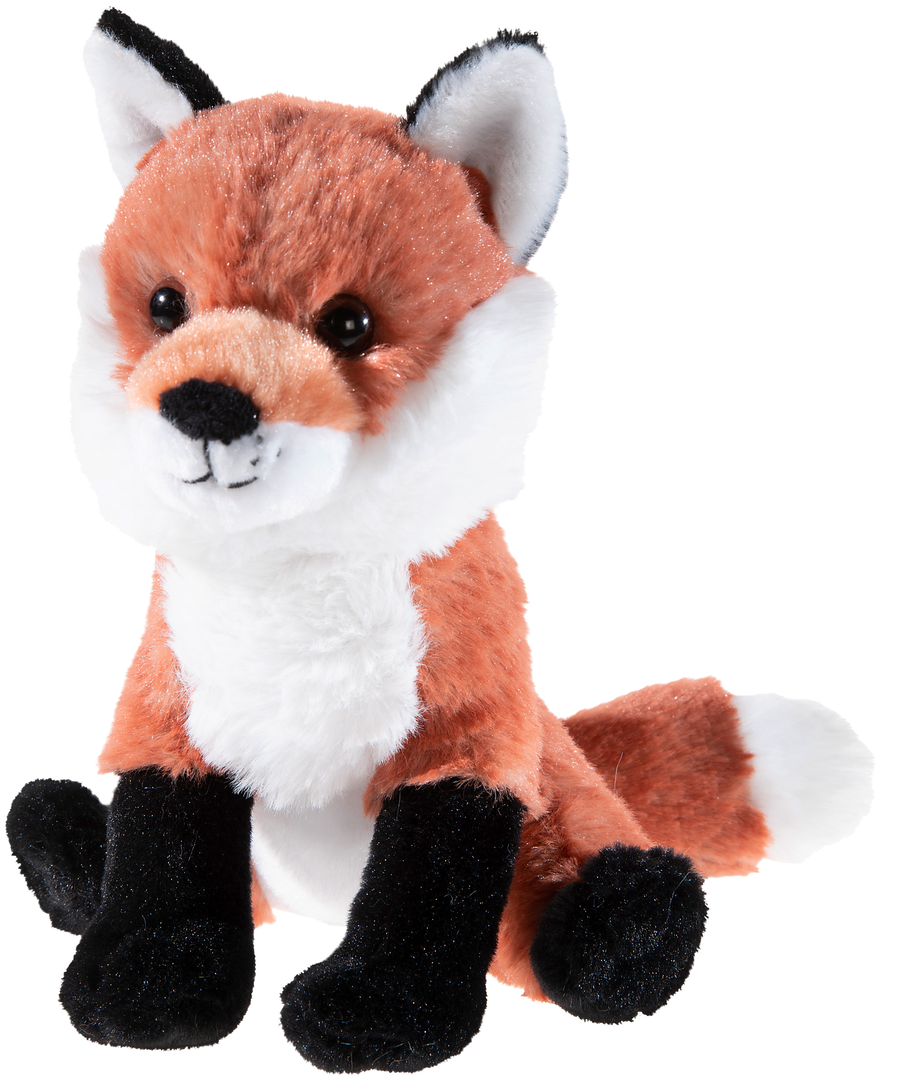 Niedlicher Plüschfuchs, der sitzt. Perfekt zum Kuscheln für Kinder.