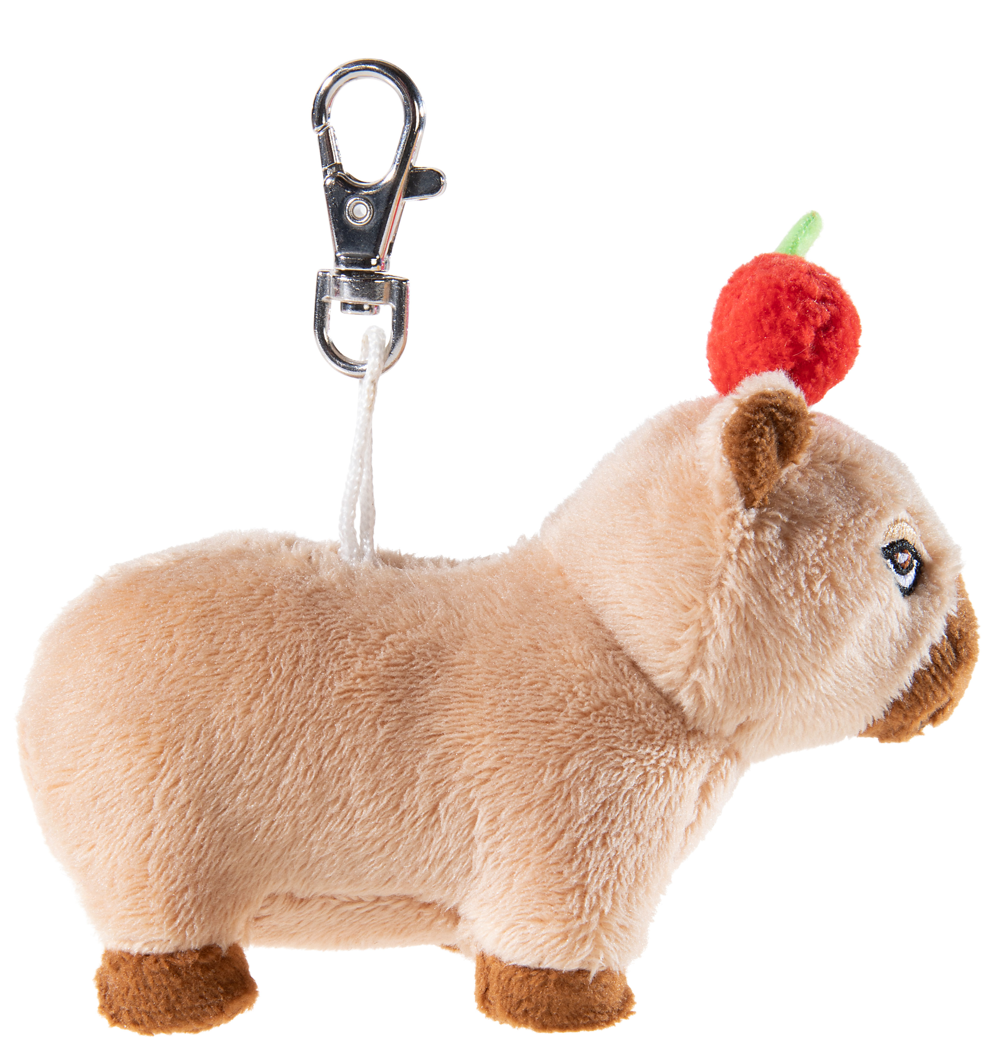 Capybara Schlüsselanhänger 12cm Heunec Capybara Schlüsselanhänger 12cm -  Plüsch Wasserschwein  aus  hellbraunem Plüsch mit einem  Apfel auf dem Kopf