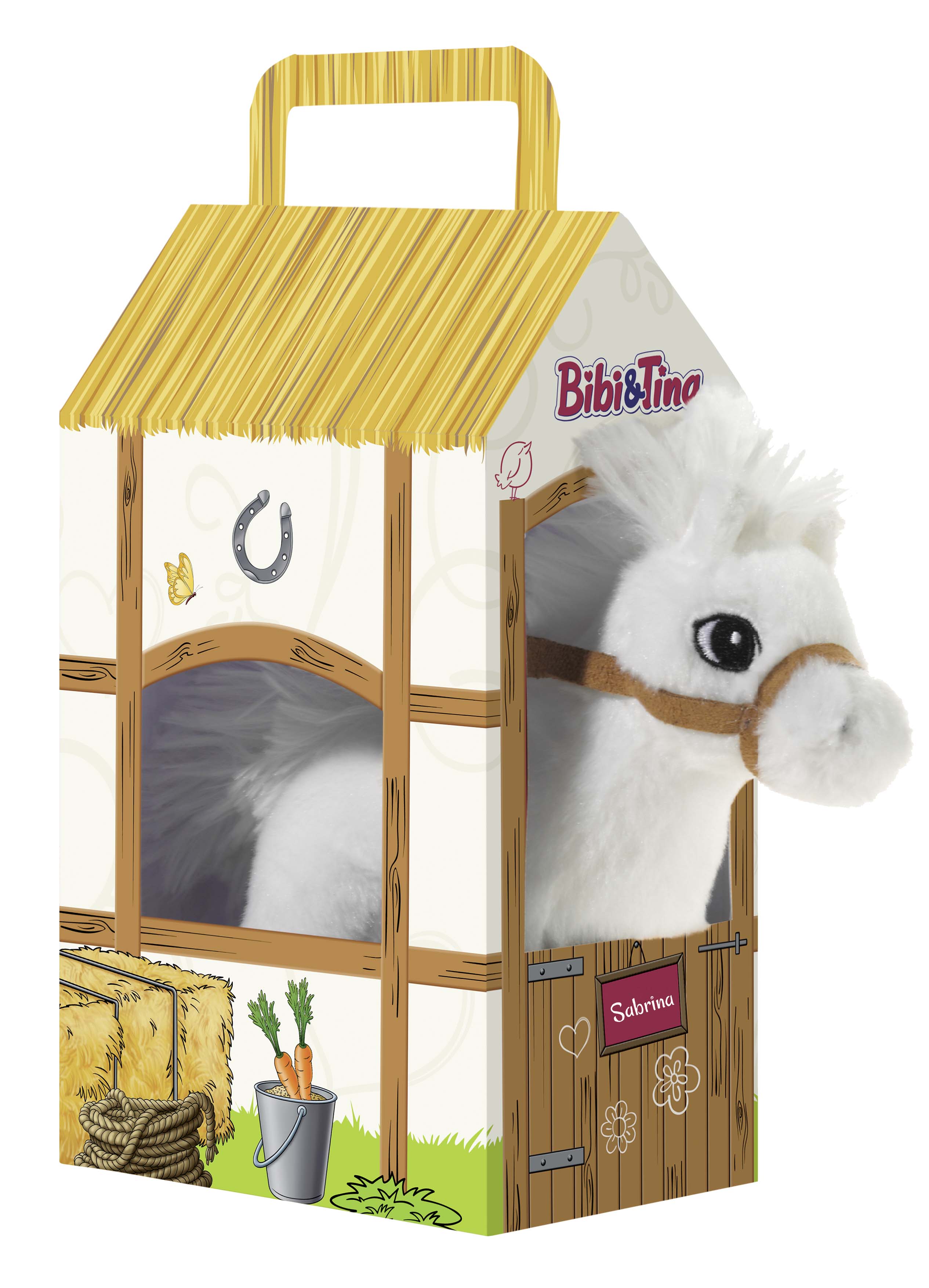 Bibi_Tina_Pferd_Sabrina_stehend_im_Stall_17cm_636873 Heunec Bibi und Tina Kuschelpferd im Stall in der 30cm Ausführung
