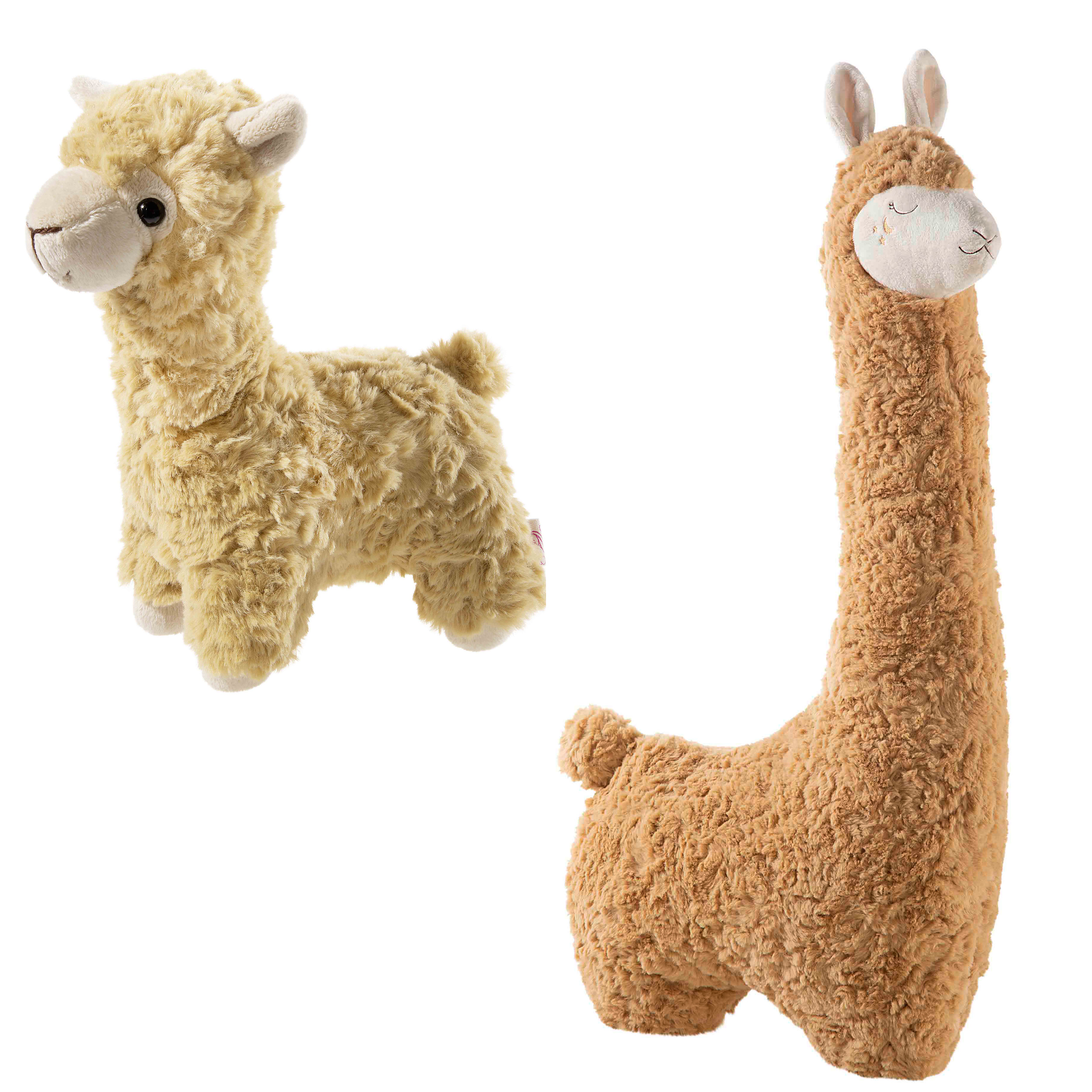 Lamas im Bundle als 2er Set - einmal in klein und in groß mit hellbraunem und braunem Plüschfell.