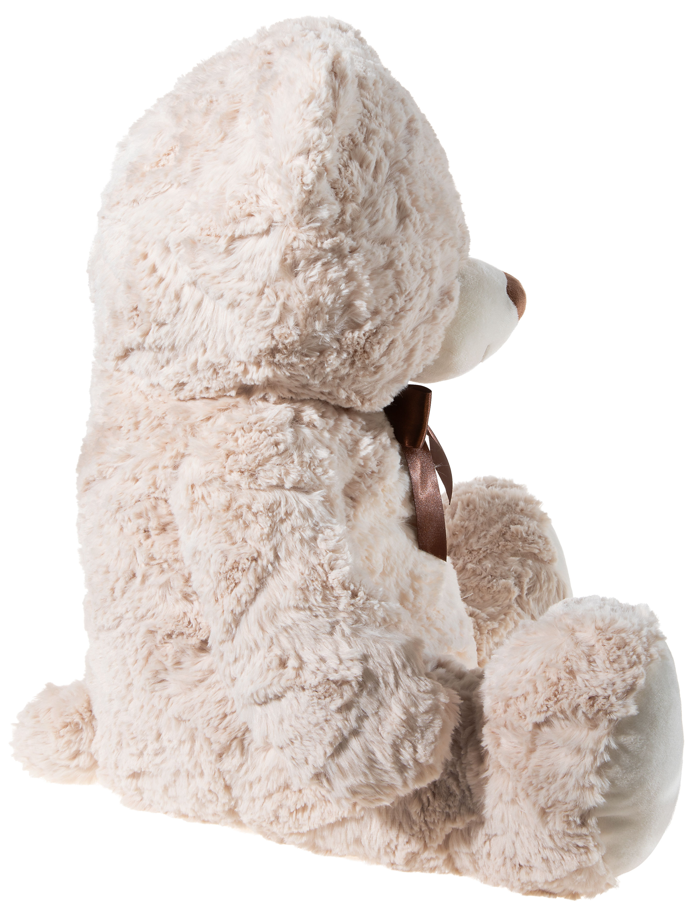 Bär aus beige farbigem Plüsch mit brauner Satin Schleife in 56cm - Seitlich