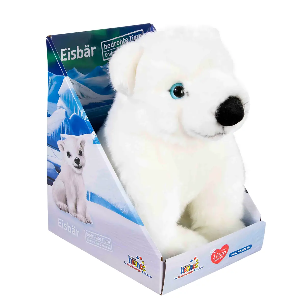 Weiches Plüsch-Eisbär-Stofftier mit blauen Augen im Display