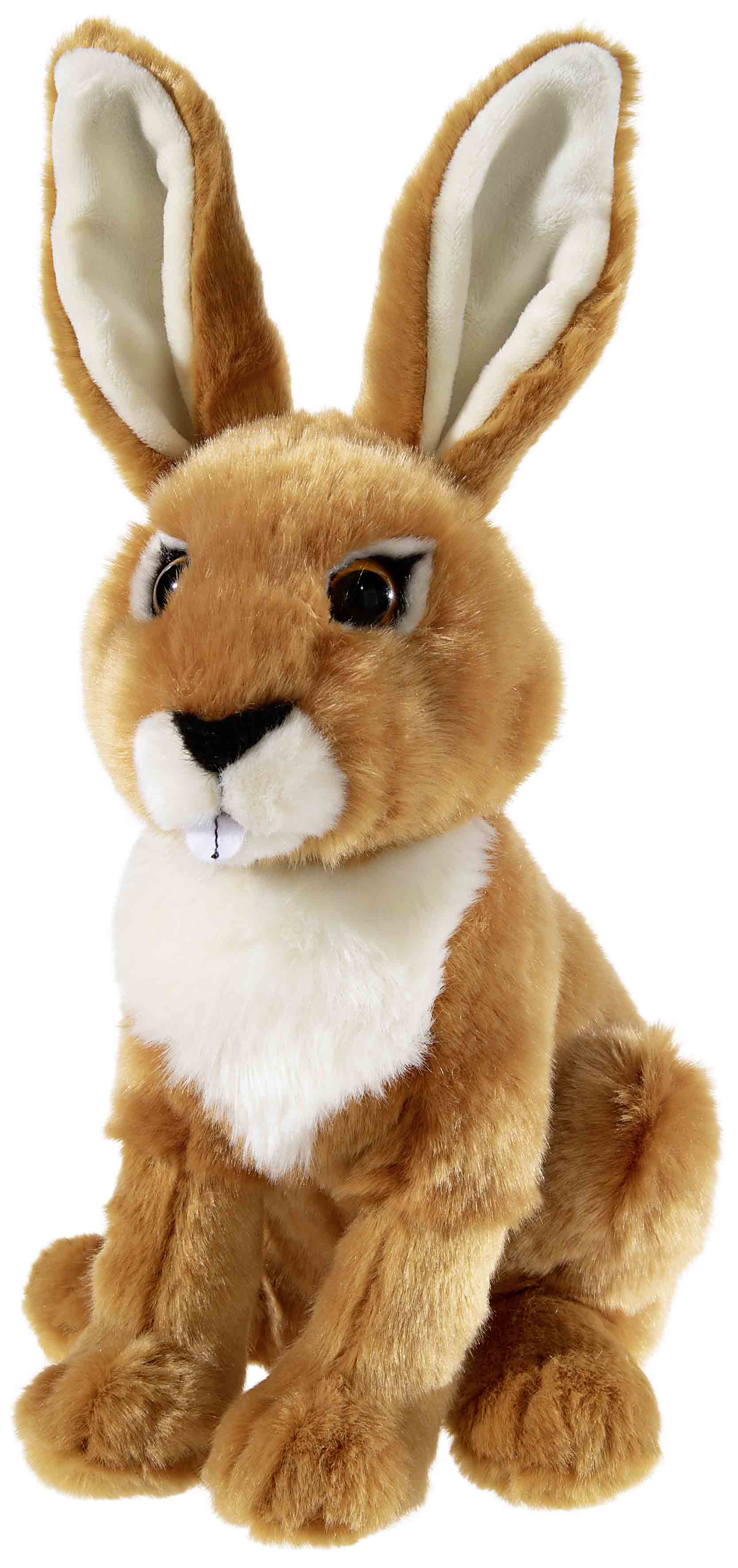 Plüschtier Hase sitzend - Weiches Kuscheltier in Braun Braunes Stofftier in Form eines sitzenden Hasen mit weißen Details und großen Ohren