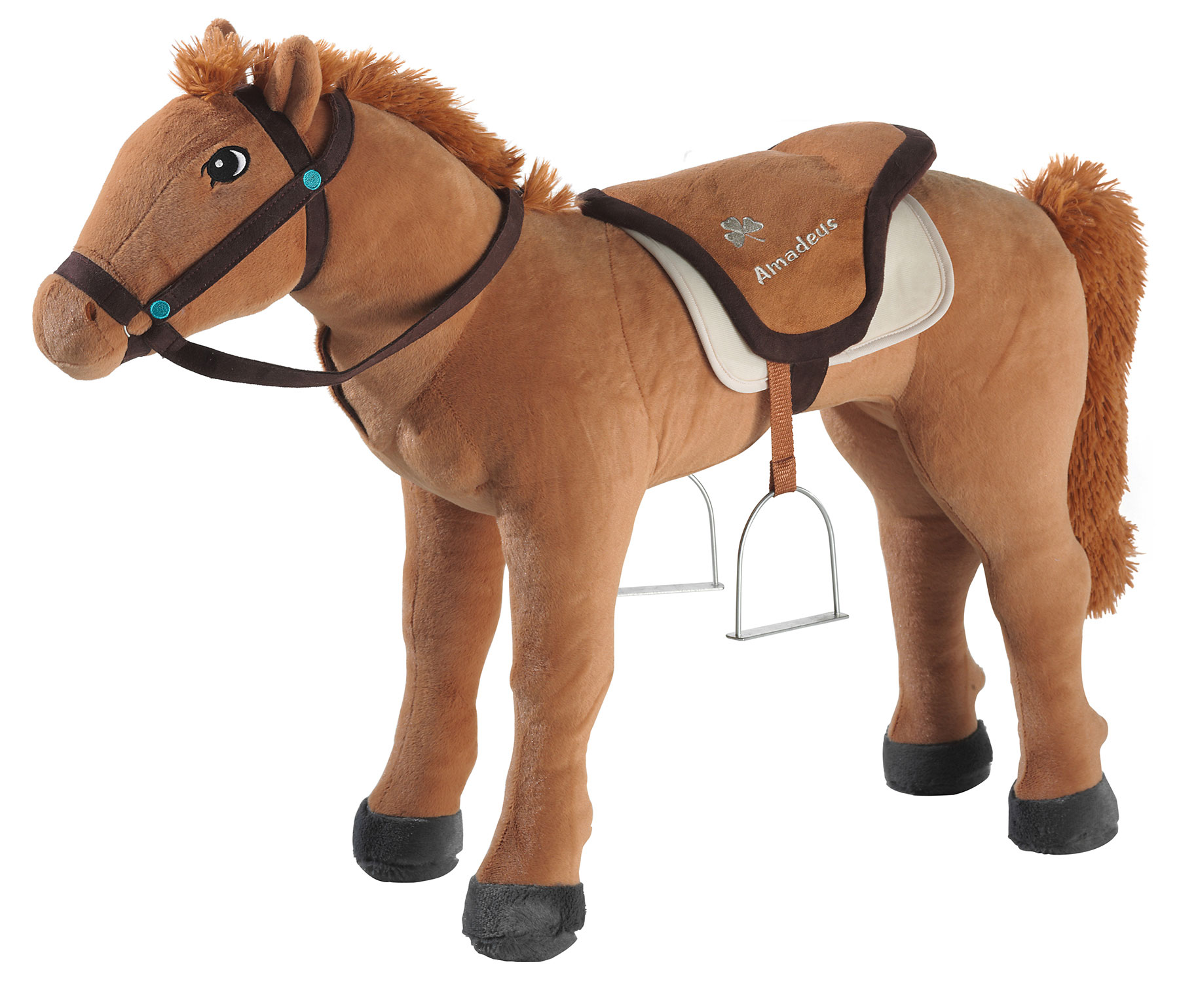 Kuschel-Pferd mit Sattel und Zaumzeug aus Plüsch Plüschpferd mit Sattel und Zaumzeug für Kinder