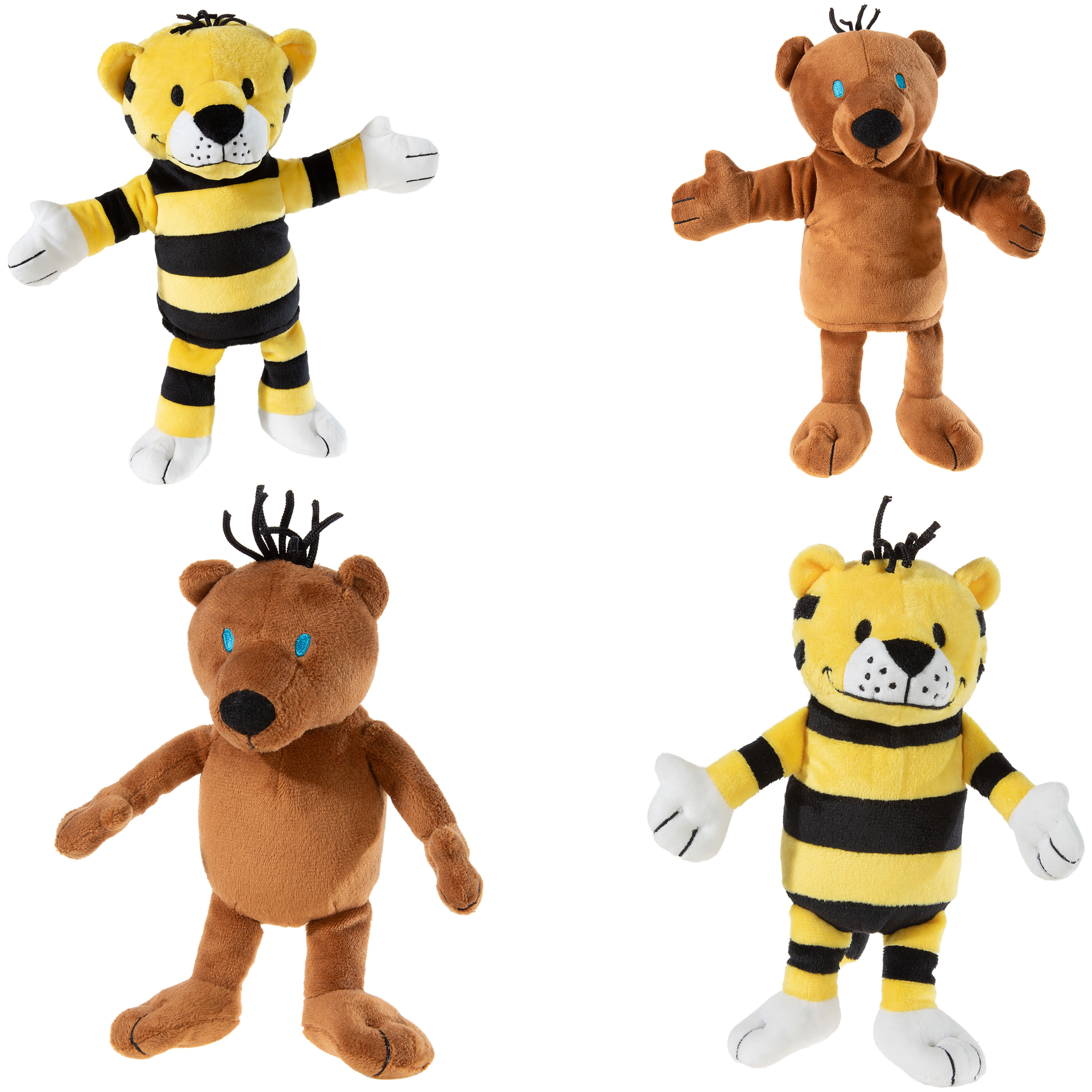 Janosch Plüschfiguren 4er Set -  bestehend aus Tiger & Bär Handpuppen, Tiger & Bär Plüschfiguren