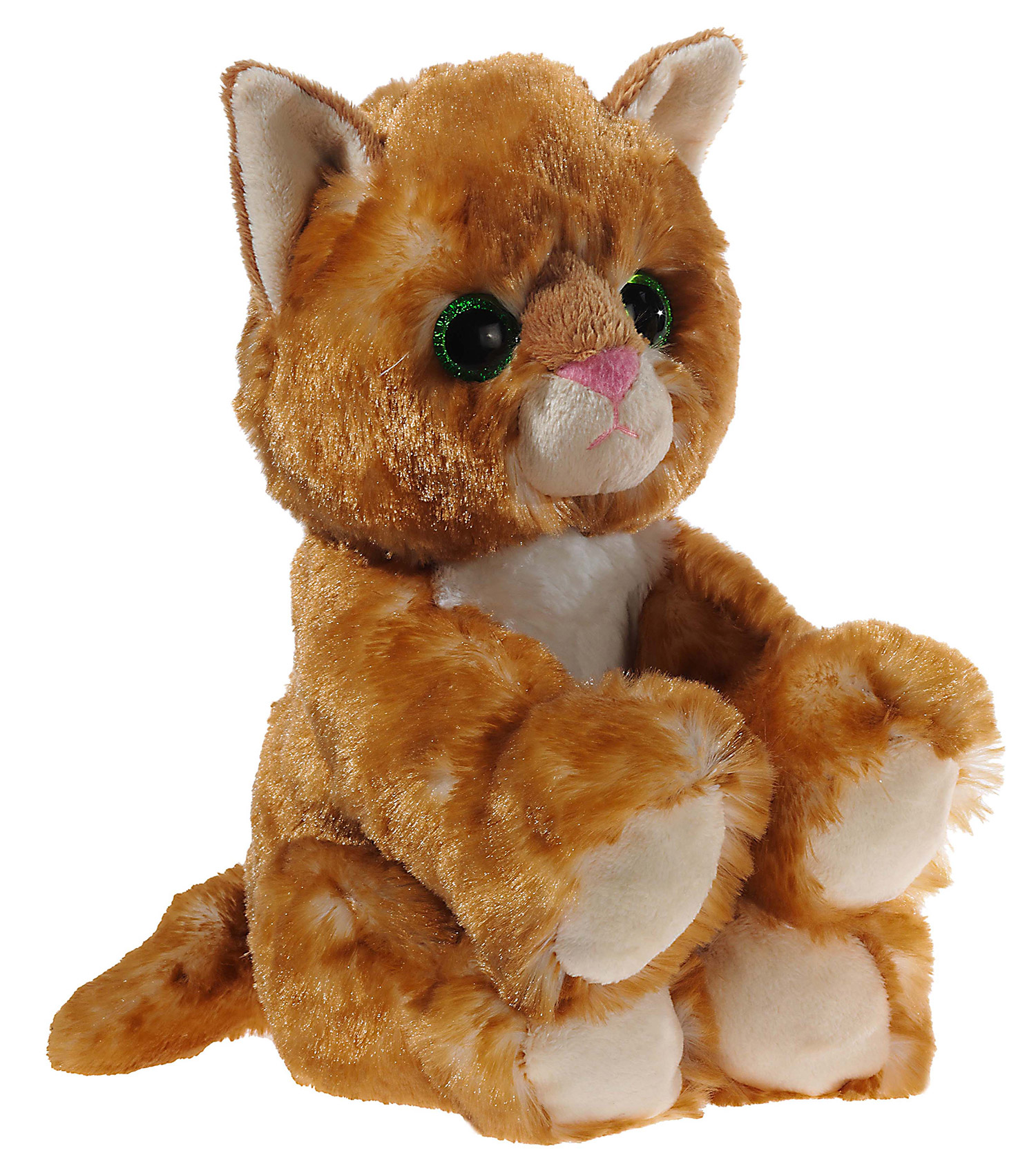 Braune Plüschkatze mit großen Augen und flauschigem Fell, sitzend