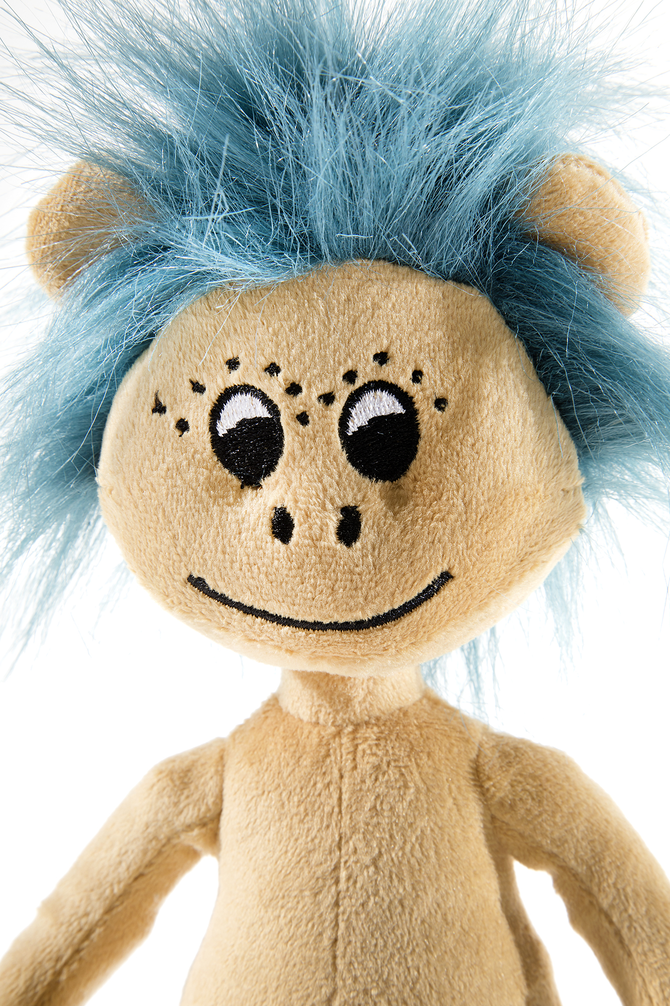 Heunec Plumps Plüschfigur aus der Sandmann Serie mit brauner Hose und blauen Haaren in 30cm Größe